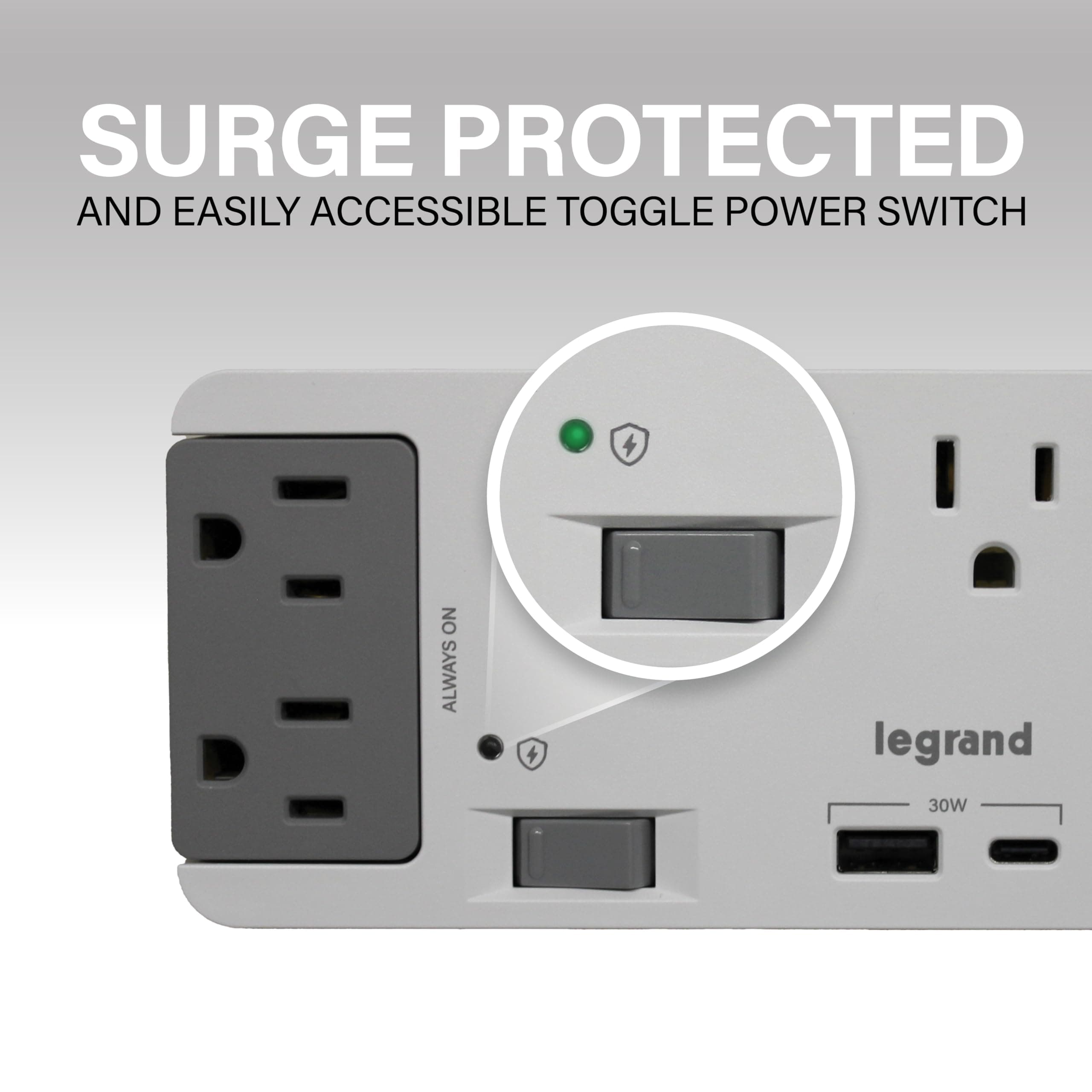 On-Q 6 Outlet Enclosure Surge Protector with One USB-A and One USB-C - Thumbnail 9