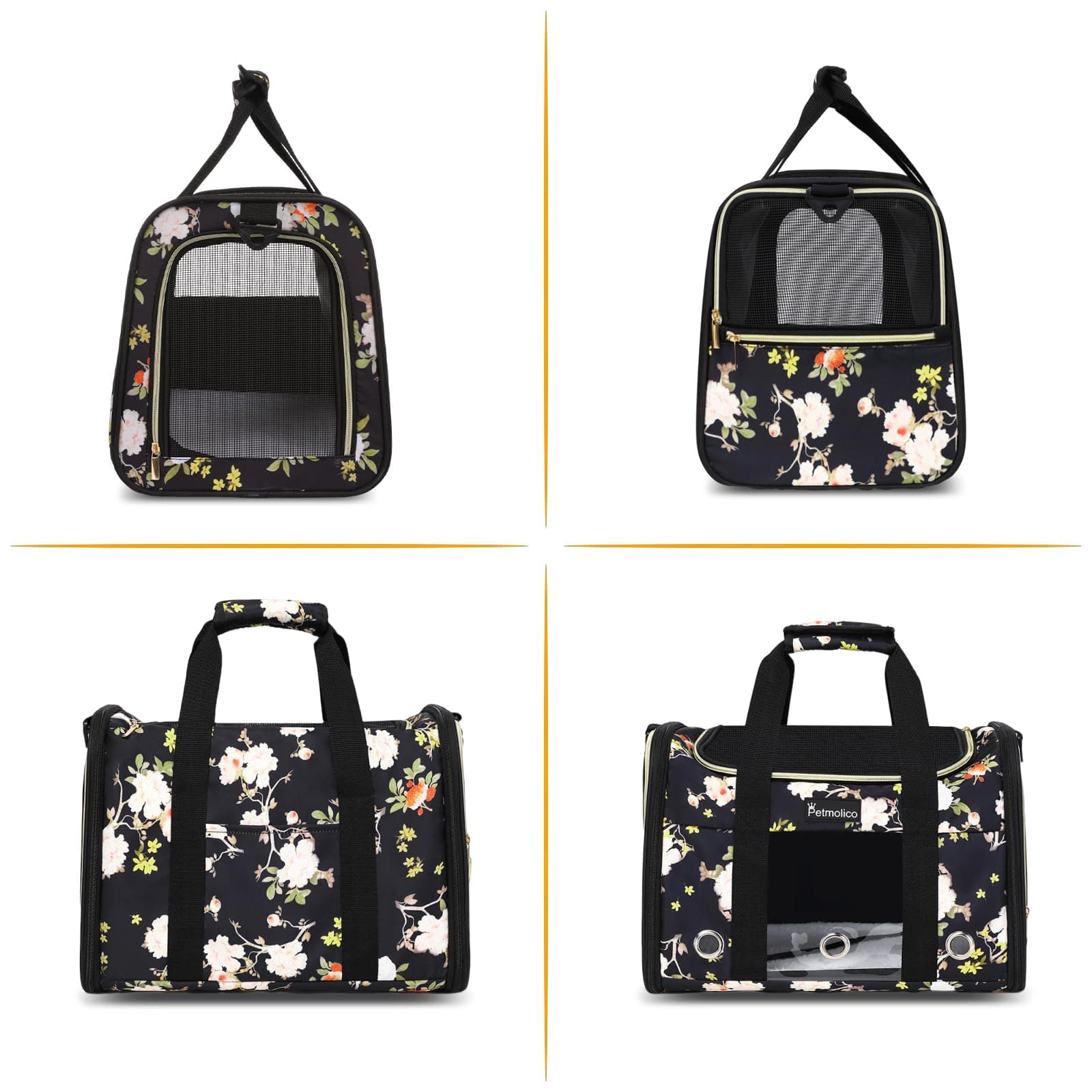 Petmolico Cat Carrier Soft-Sided Pet Bag Small Medium Cats Puppies 16lb Airline - Thumbnail 3