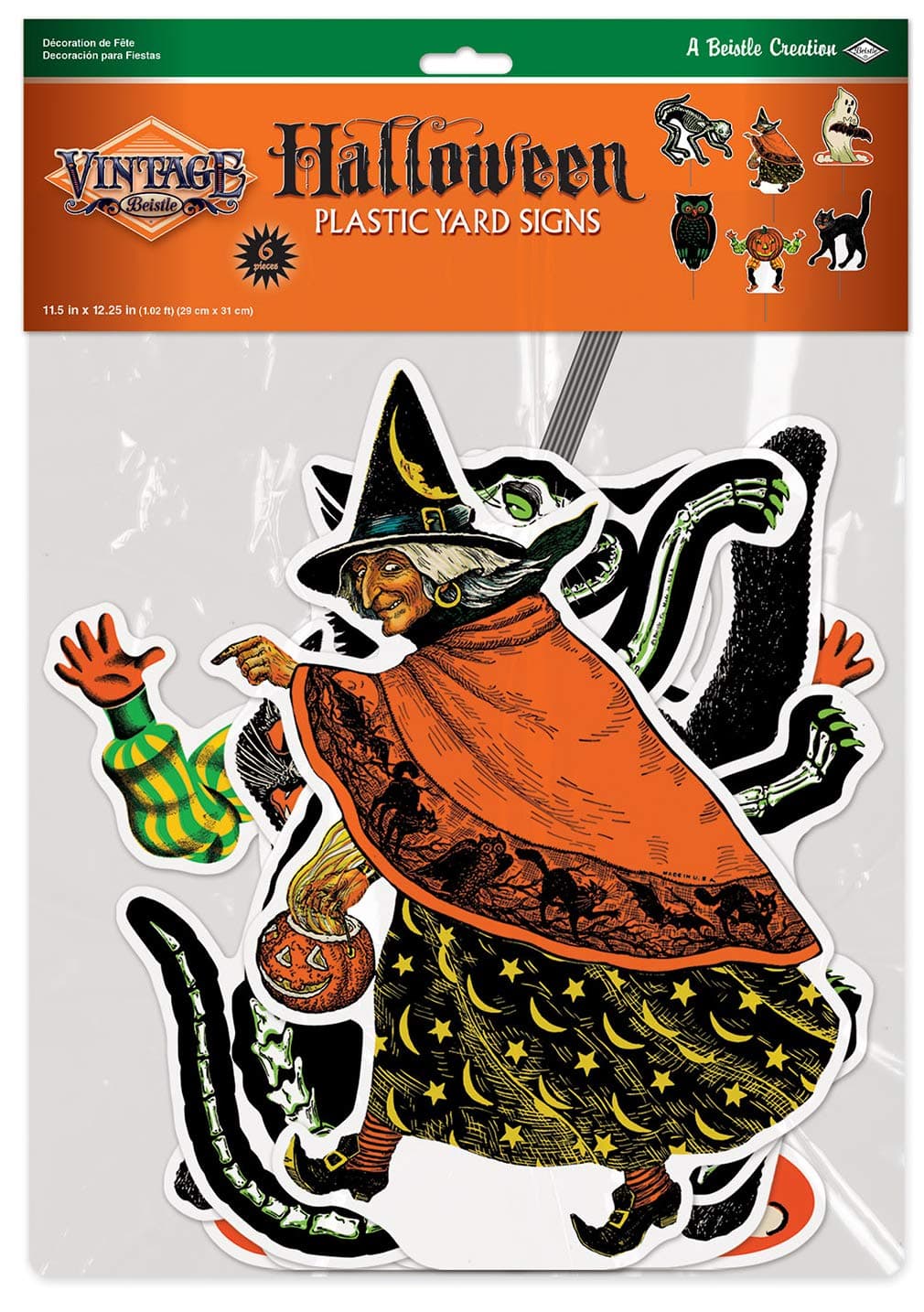 Beistle 6 Piece Corrugated Plastic Vintage Halloween Yard Signs with Stakes - St - Thumbnail 5