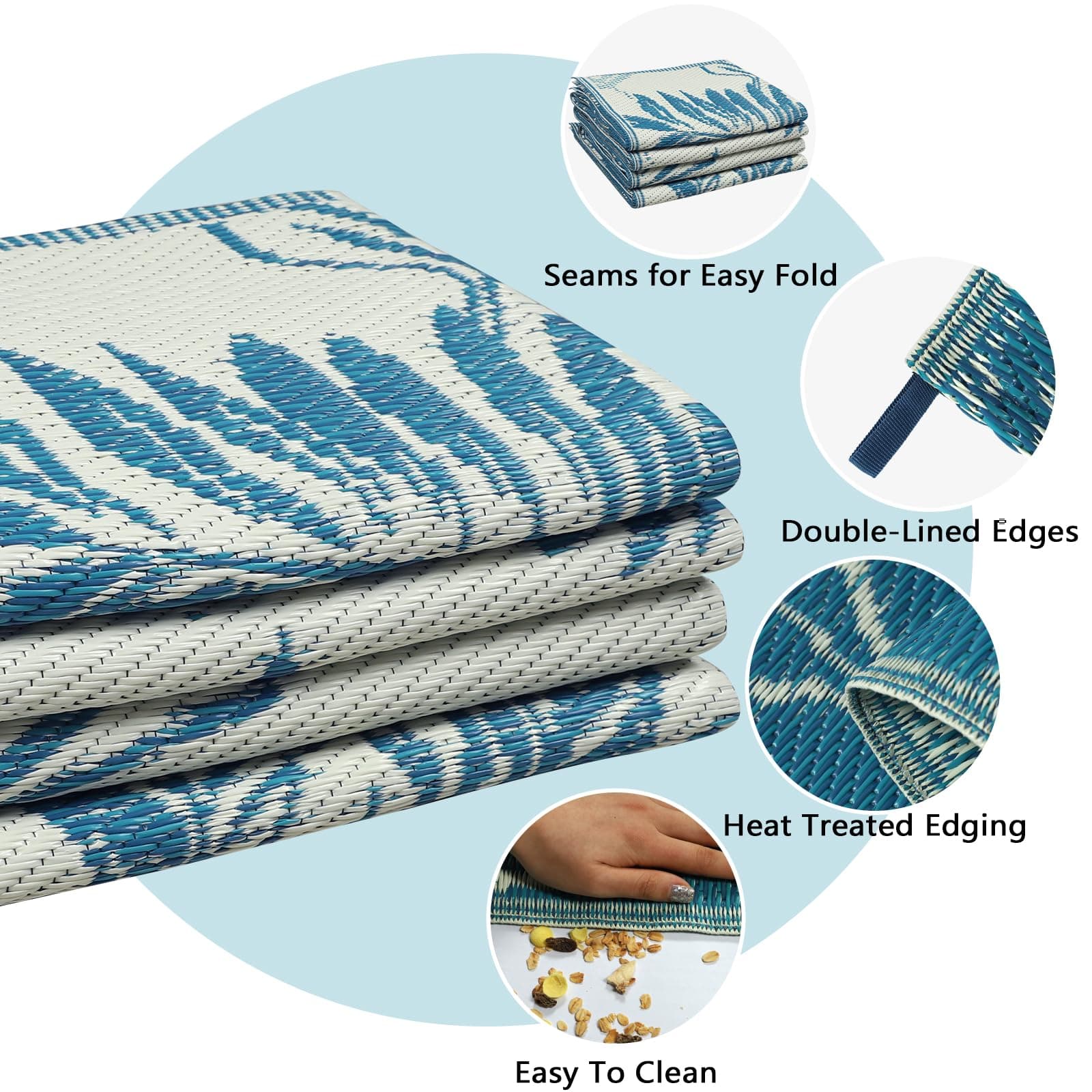 Falflor Outdoor Rug Waterproof 9x12, Reversible Plastic Straw Rug Patio Rug, Lar - Thumbnail 3