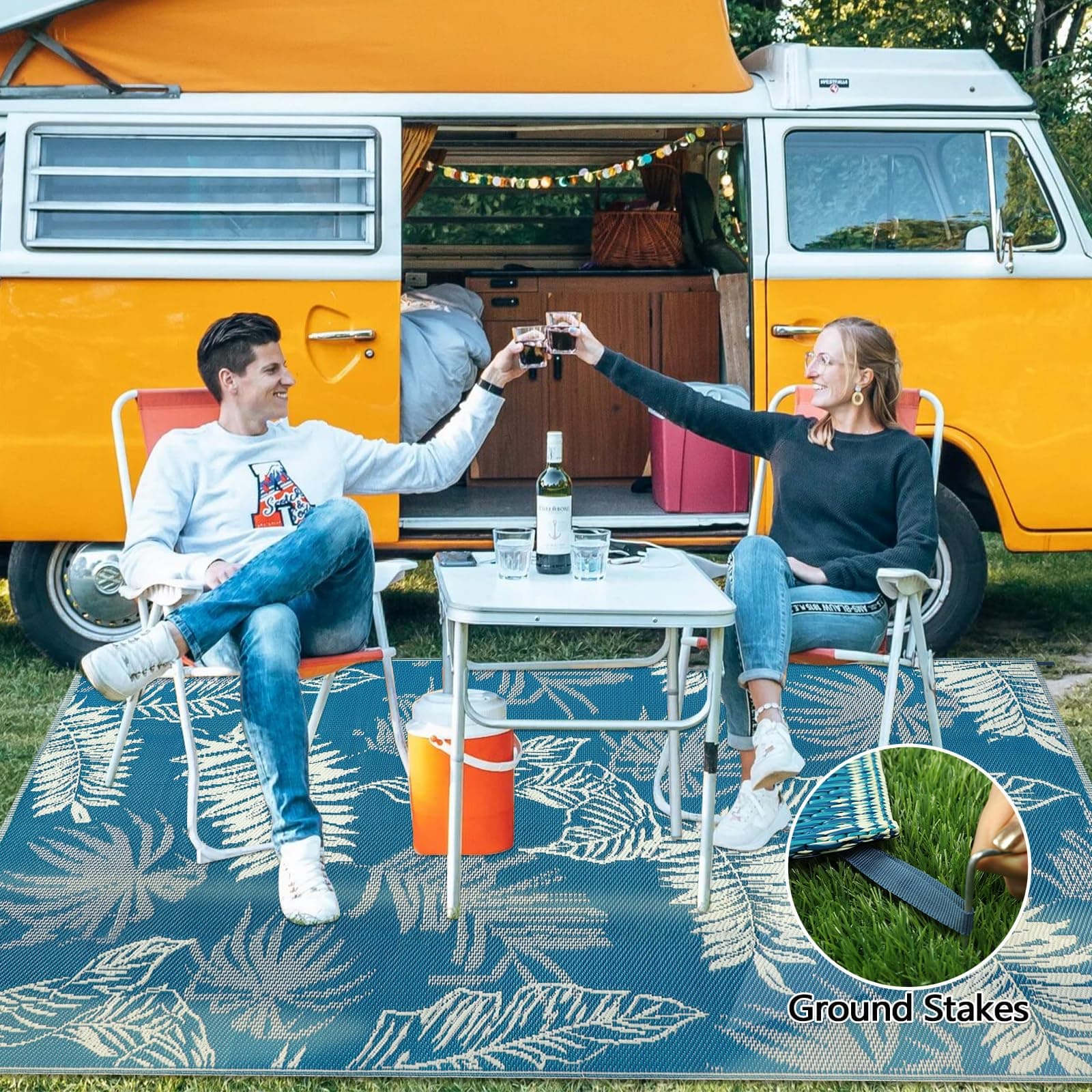 Falflor Outdoor Rug Waterproof 9x12, Reversible Plastic Straw Rug Patio Rug, Lar - Thumbnail 6