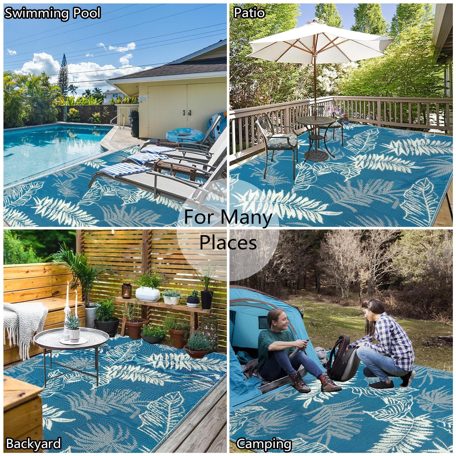 Falflor Outdoor Rug Waterproof 9x12, Reversible Plastic Straw Rug Patio Rug, Lar - Thumbnail 7