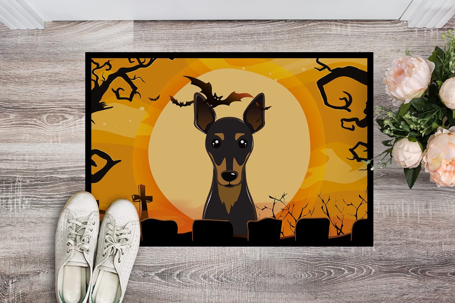 Caroline's Treasures BB1798MAT Halloween Min Pin Doormat 18x27 Front Door Mat In - Thumbnail 2