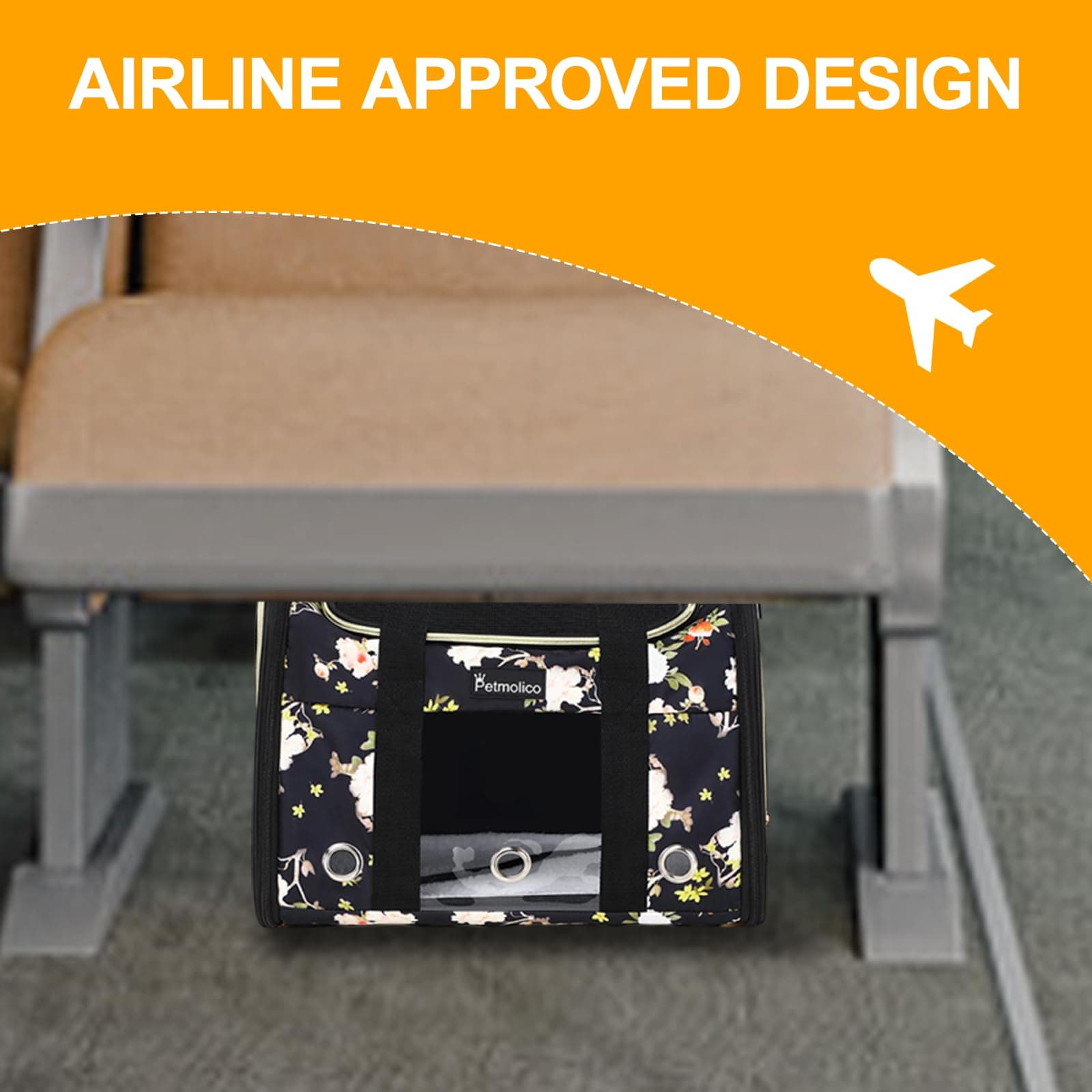 Petmolico Cat Carrier Soft-Sided Pet Bag Small Medium Cats Puppies 16lb Airline - Thumbnail 7