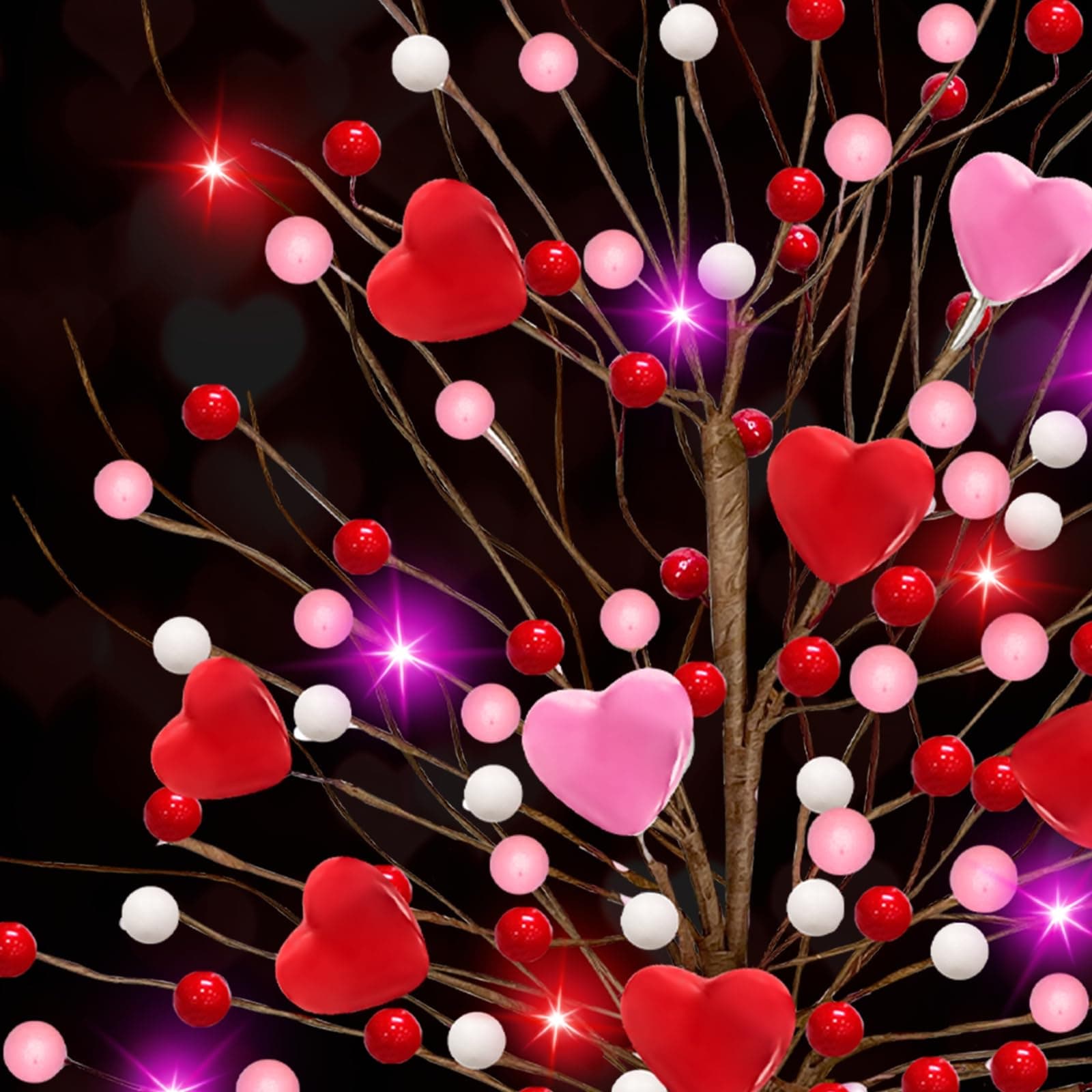 Valentines Day Decorations, Timer 2 Pack 18 Inch Lighted Valentines Tree Table D - Thumbnail 9