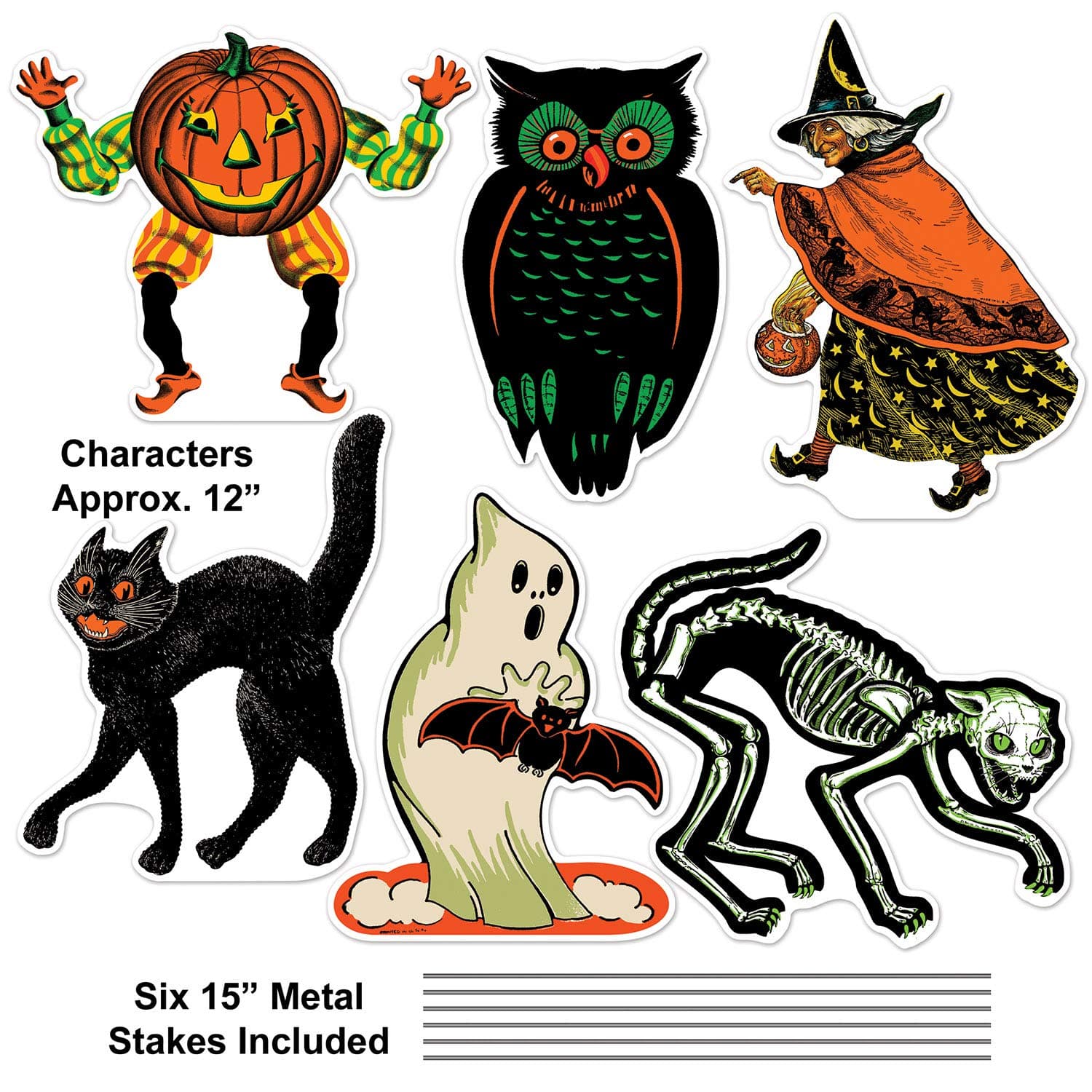 Beistle 6 Piece Corrugated Plastic Vintage Halloween Yard Signs with Stakes - St - Thumbnail 2