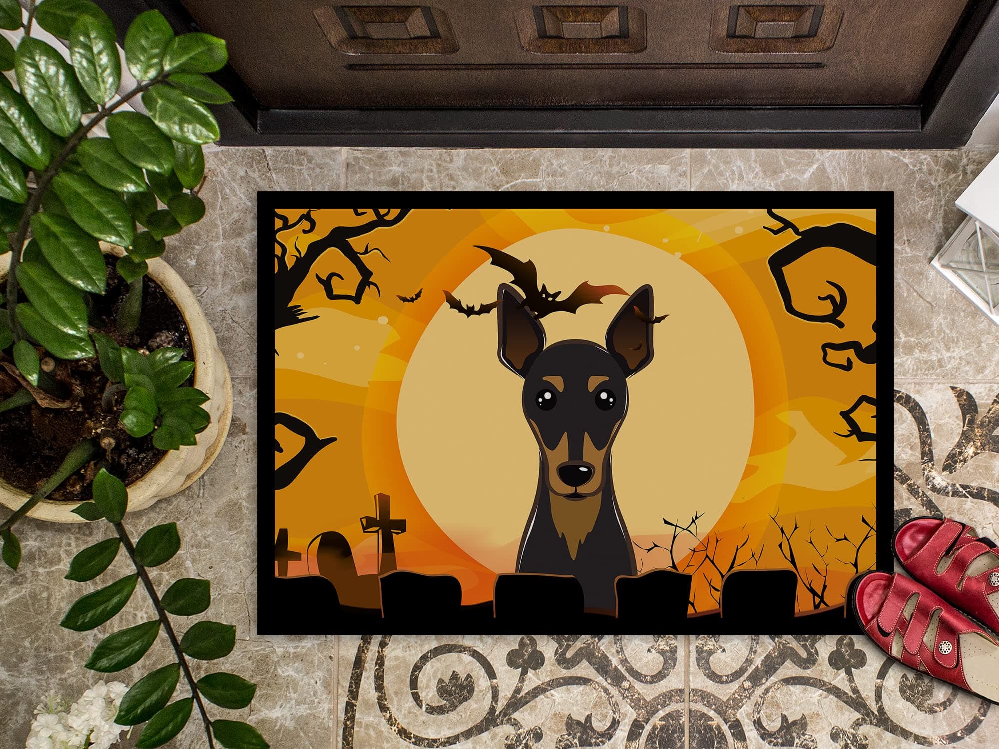 Caroline's Treasures BB1798MAT Halloween Min Pin Doormat 18x27 Front Door Mat In - Thumbnail 3