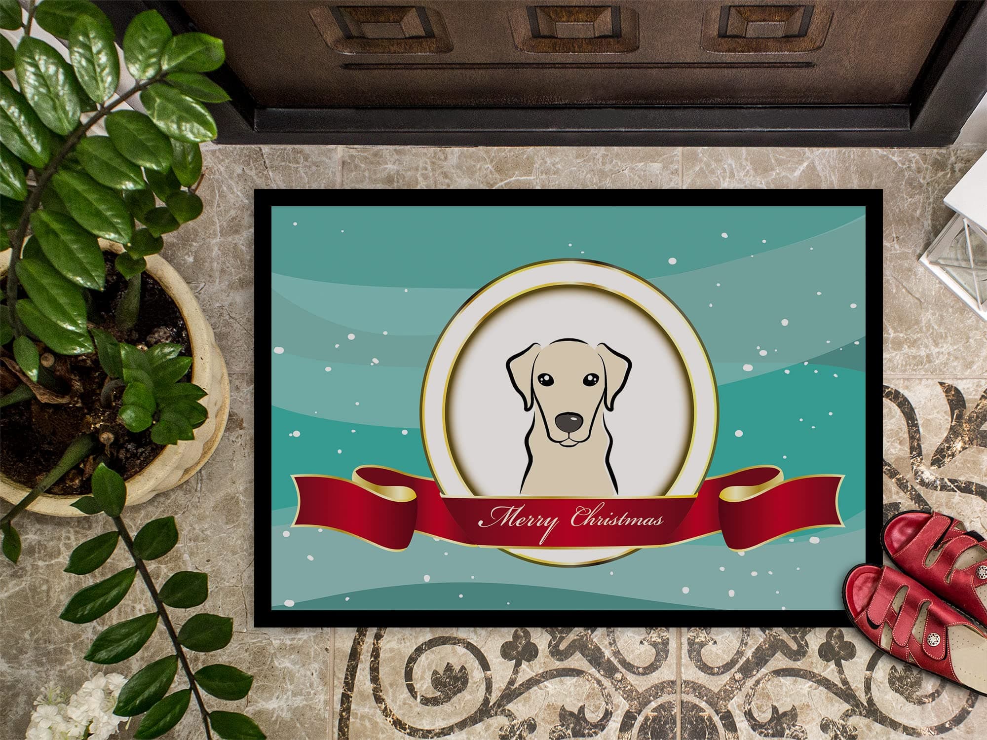 Caroline's Treasures BB1532MAT Yellow Labrador Merry Christmas Doormat 18x27 Fro - Thumbnail 3