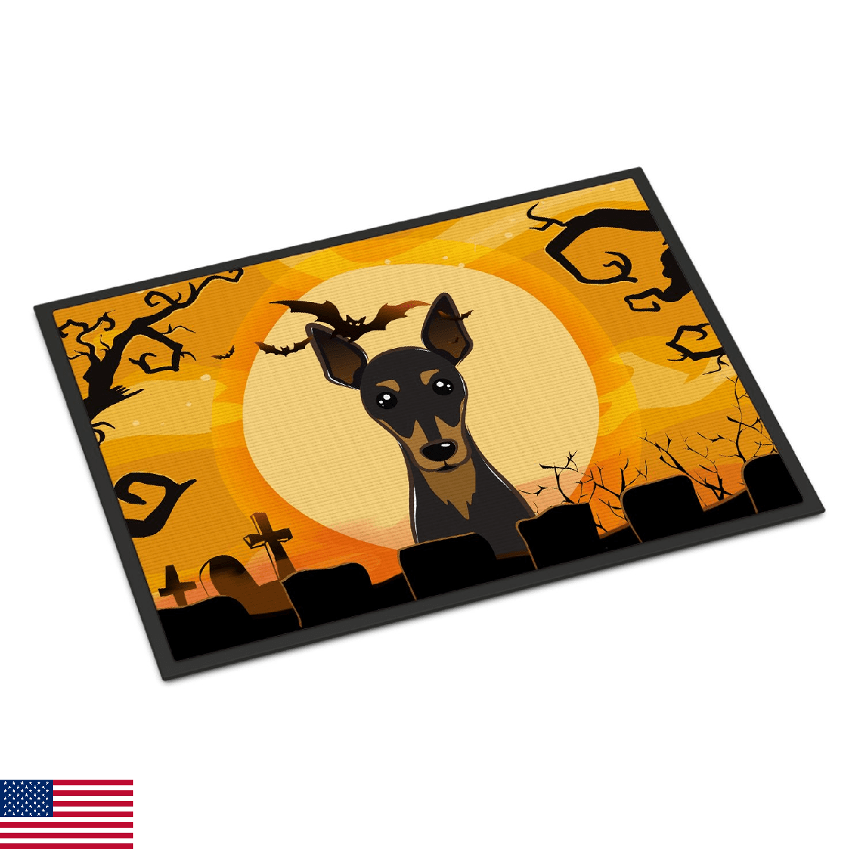 Caroline's Treasures BB1798MAT Halloween Min Pin Doormat 18x27 Front Door Mat In - Image 1