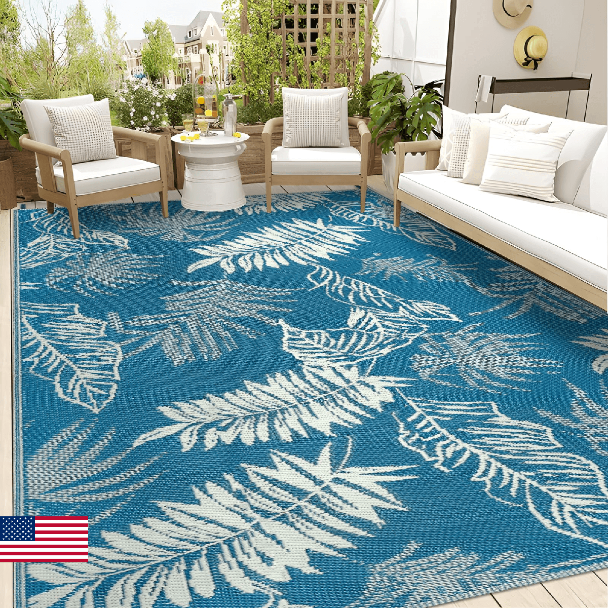 Falflor Outdoor Rug Waterproof 9x12, Reversible Plastic Straw Rug Patio Rug, Lar - Image 1