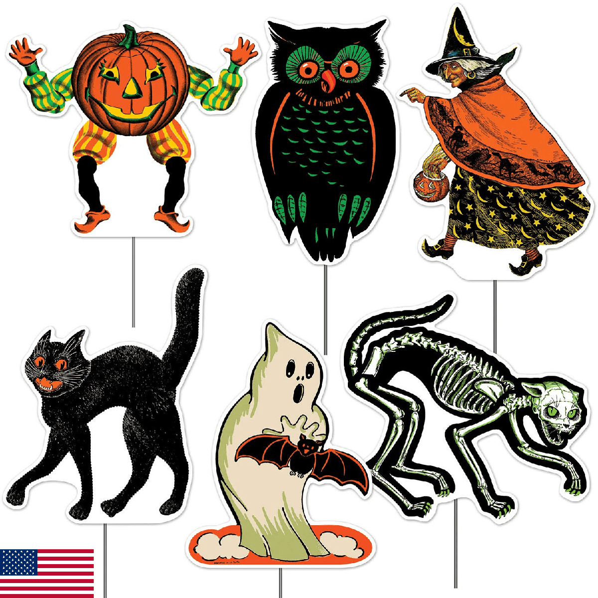 Beistle 6 Piece Corrugated Plastic Vintage Halloween Yard Signs with Stakes - St - Image 1