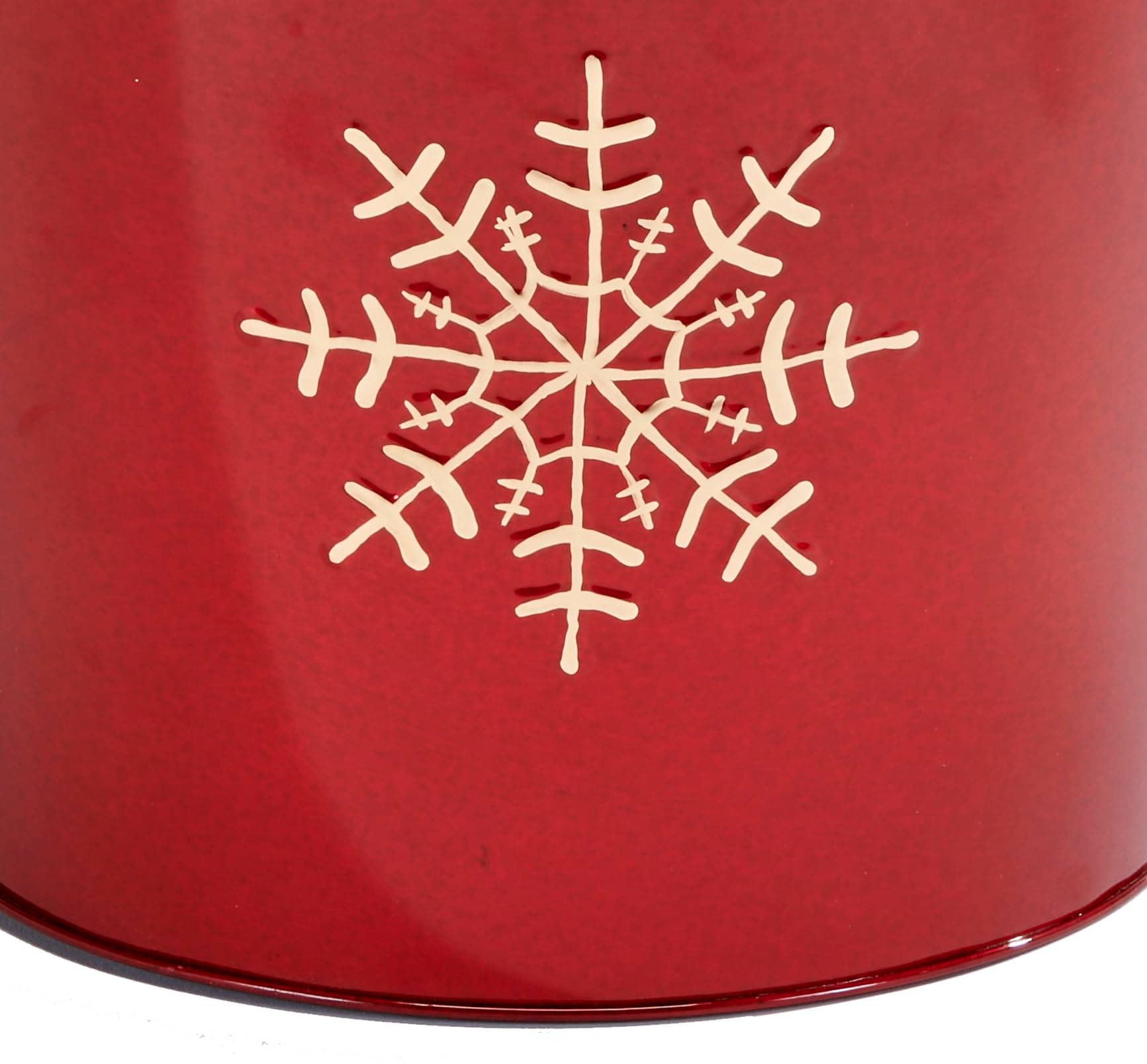 Red Galvanized Metal Christmas Planter Bucket with Snowflake Design, 7.5" Height - Thumbnail 2