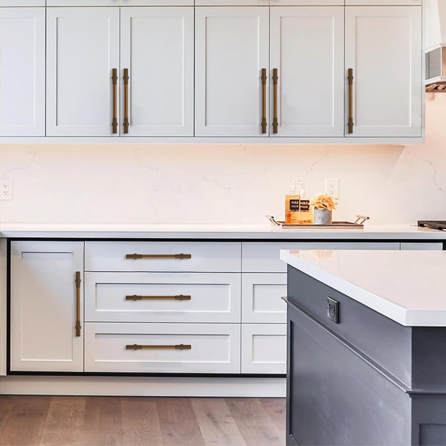 CABDM 5 Pack 10inch(256mm) Center to Center Antique Brass Cabinet pulls Solid He - Thumbnail 5