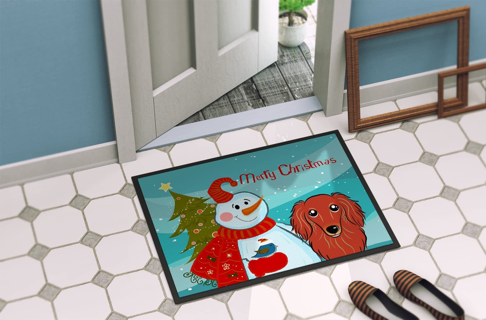 Caroline's Treasures BB1834MAT Snowman with Longhair Red Dachshund Doormat 18x27 - Thumbnail 4