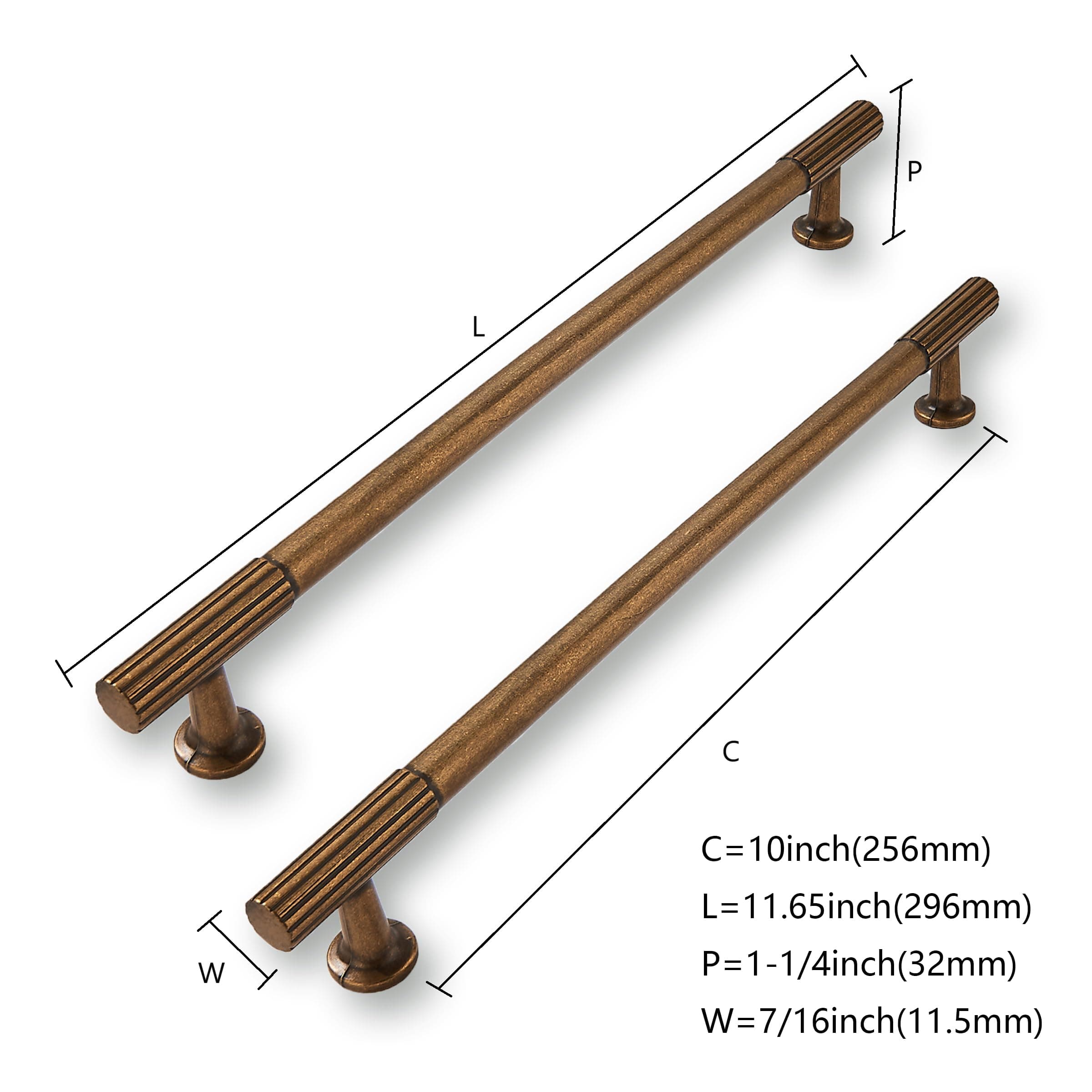 CABDM 5 Pack 10inch(256mm) Center to Center Antique Brass Cabinet pulls Solid He - Thumbnail 2