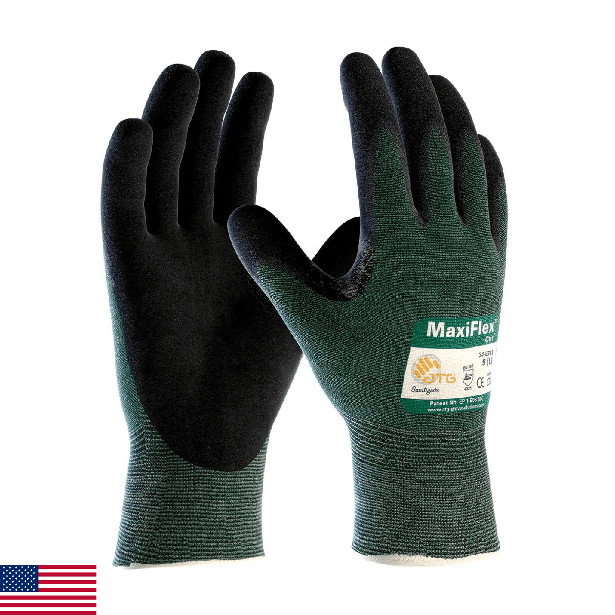 ATG 34-8743/L Maxiflex Cut Green Shell Nitrile Microfoam Grip Large Pack of 3 - Image 1