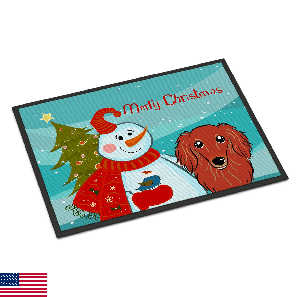 Caroline's Treasures BB1834MAT Snowman with Longhair Red Dachshund Doormat 18x27 - Image 1