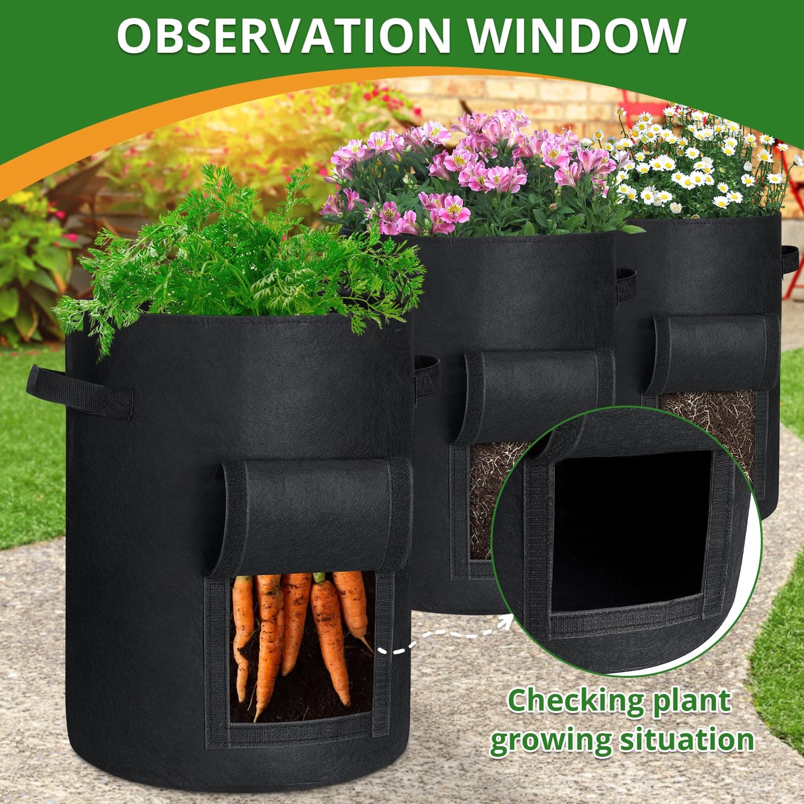 GOTGELIF 6 Pack 10 Gallon Potato Grow Bags with Flap, Thickened Nonwoven Fabric - Thumbnail 3