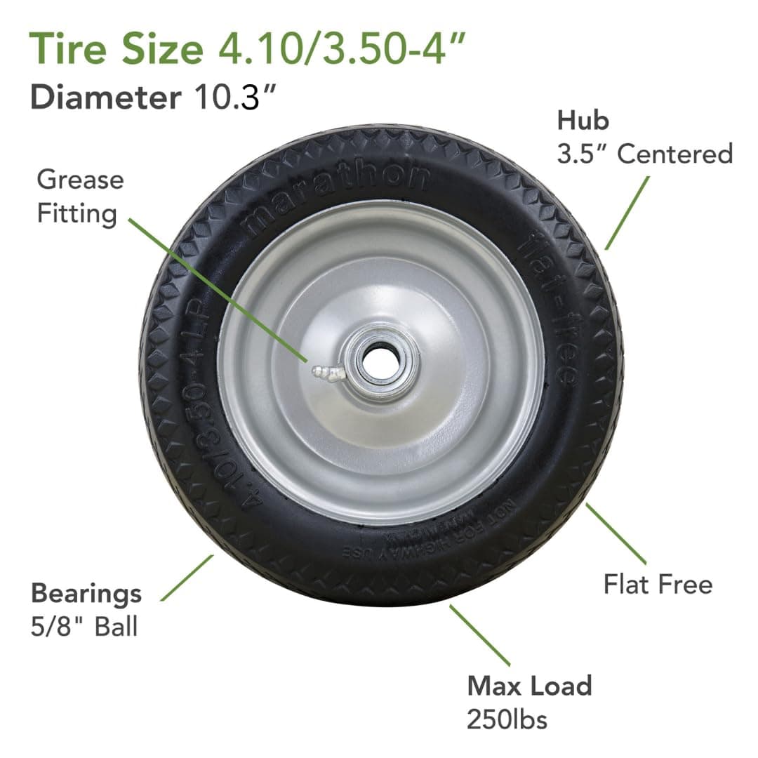 Marathon 4.10/3.50-4" Flat Free Utility Tire on Wheel 3.5" Centered Hub 3/4" Bea - Thumbnail 3