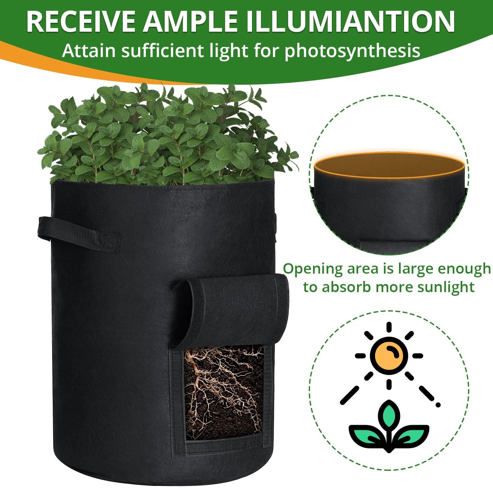 GOTGELIF 6 Pack 10 Gallon Potato Grow Bags with Flap, Thickened Nonwoven Fabric - Thumbnail 4