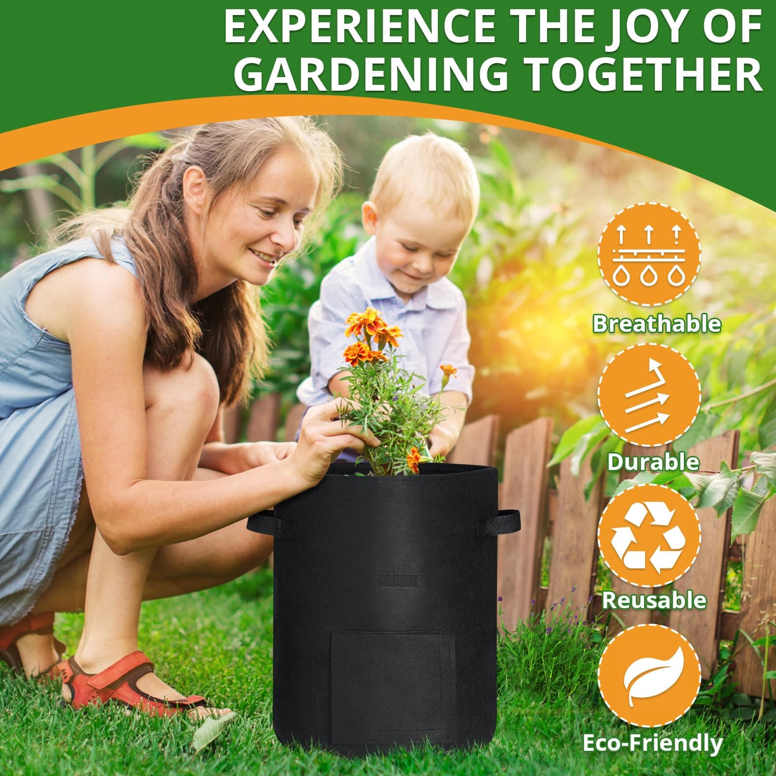 GOTGELIF 6 Pack 10 Gallon Potato Grow Bags with Flap, Thickened Nonwoven Fabric - Thumbnail 7