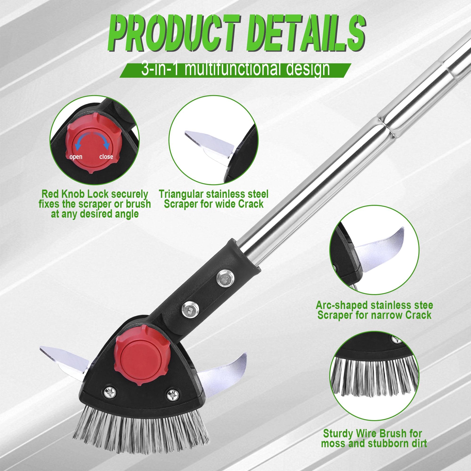 Baraystus Crack Weeder Long Handle 3-in-1 Adjustable Crevice Cleaning Tool - Thumbnail 7