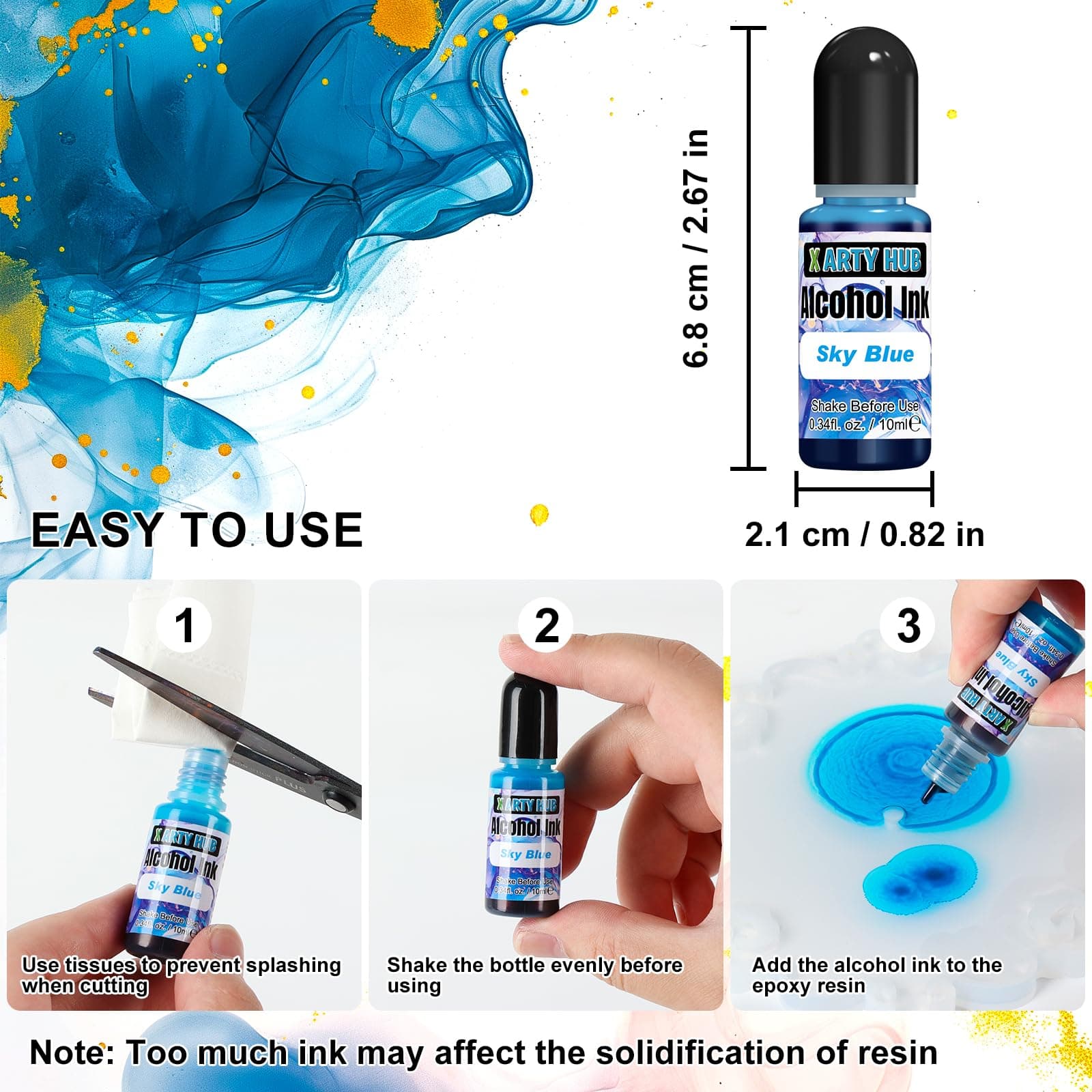 X ARTY HUB Alcohol Ink Set - 60 Bottles Concentrated Alcohol-Based Ink for Epoxy - Thumbnail 3