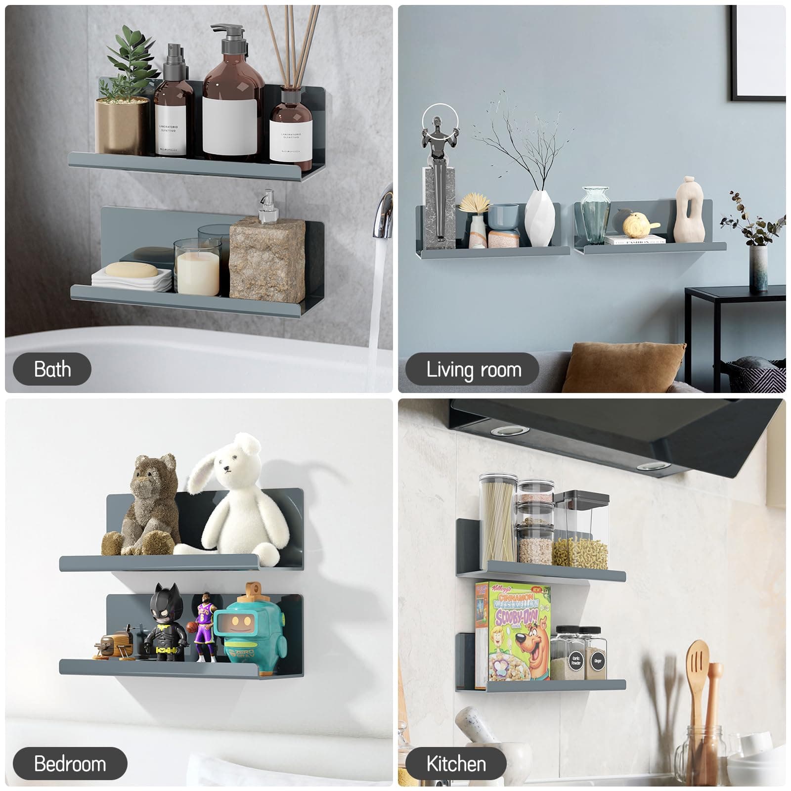PAVSTINE Adhesive Floating Shelves for Wall No Drilling, 12 Inch Acrylic Self Ad - Thumbnail 6