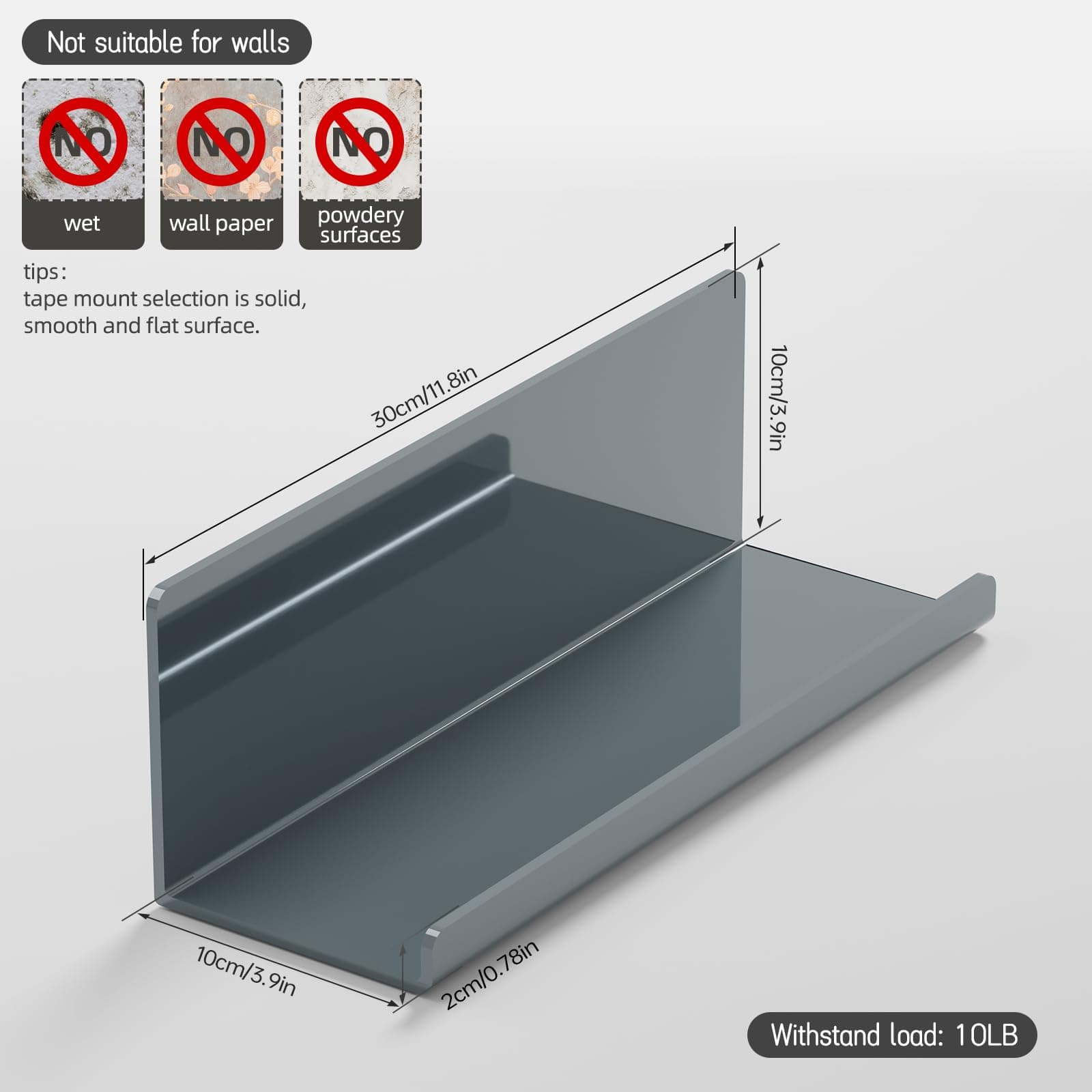 PAVSTINE Adhesive Floating Shelves for Wall No Drilling, 12 Inch Acrylic Self Ad - Thumbnail 3