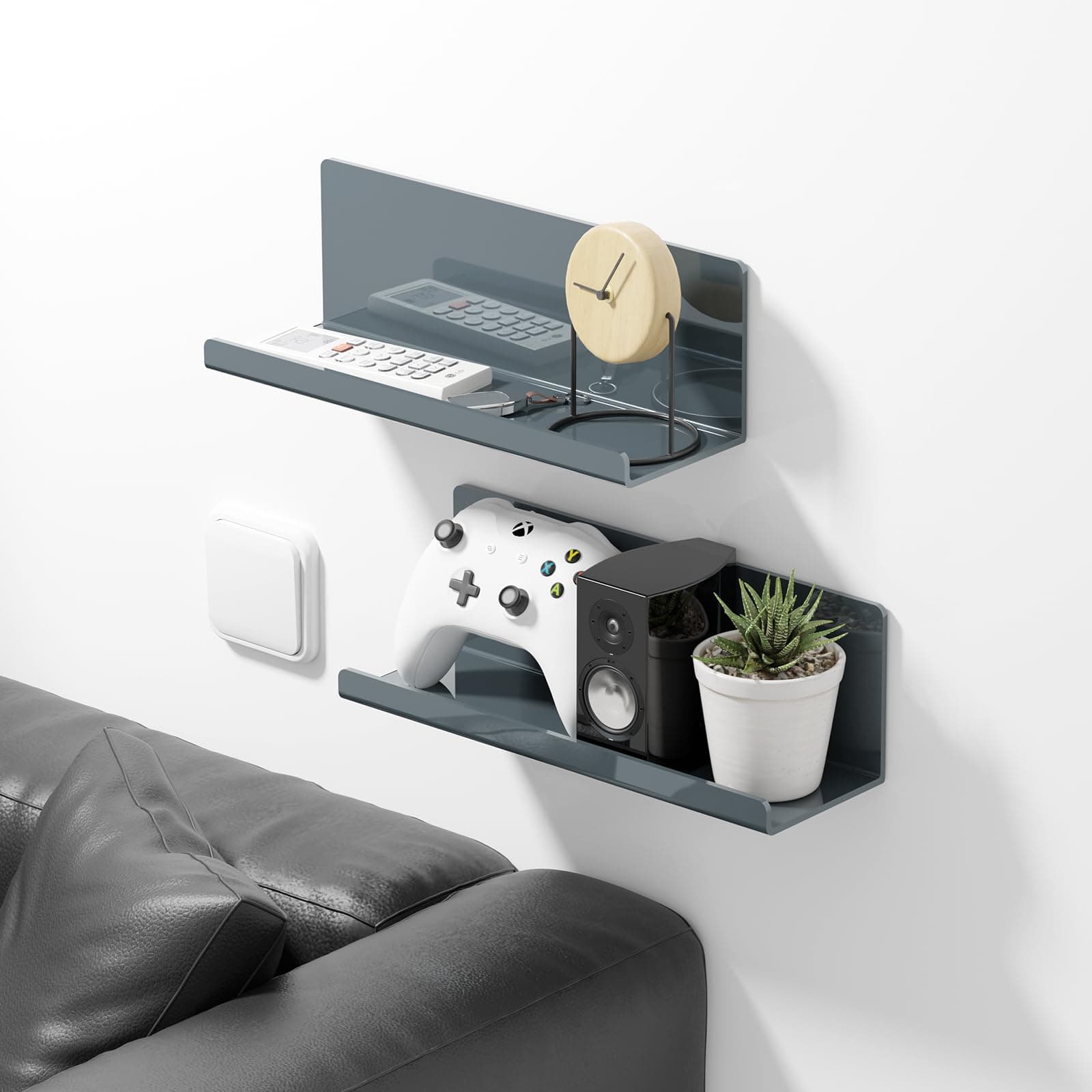 PAVSTINE Adhesive Floating Shelves for Wall No Drilling, 12 Inch Acrylic Self Ad - Thumbnail 2