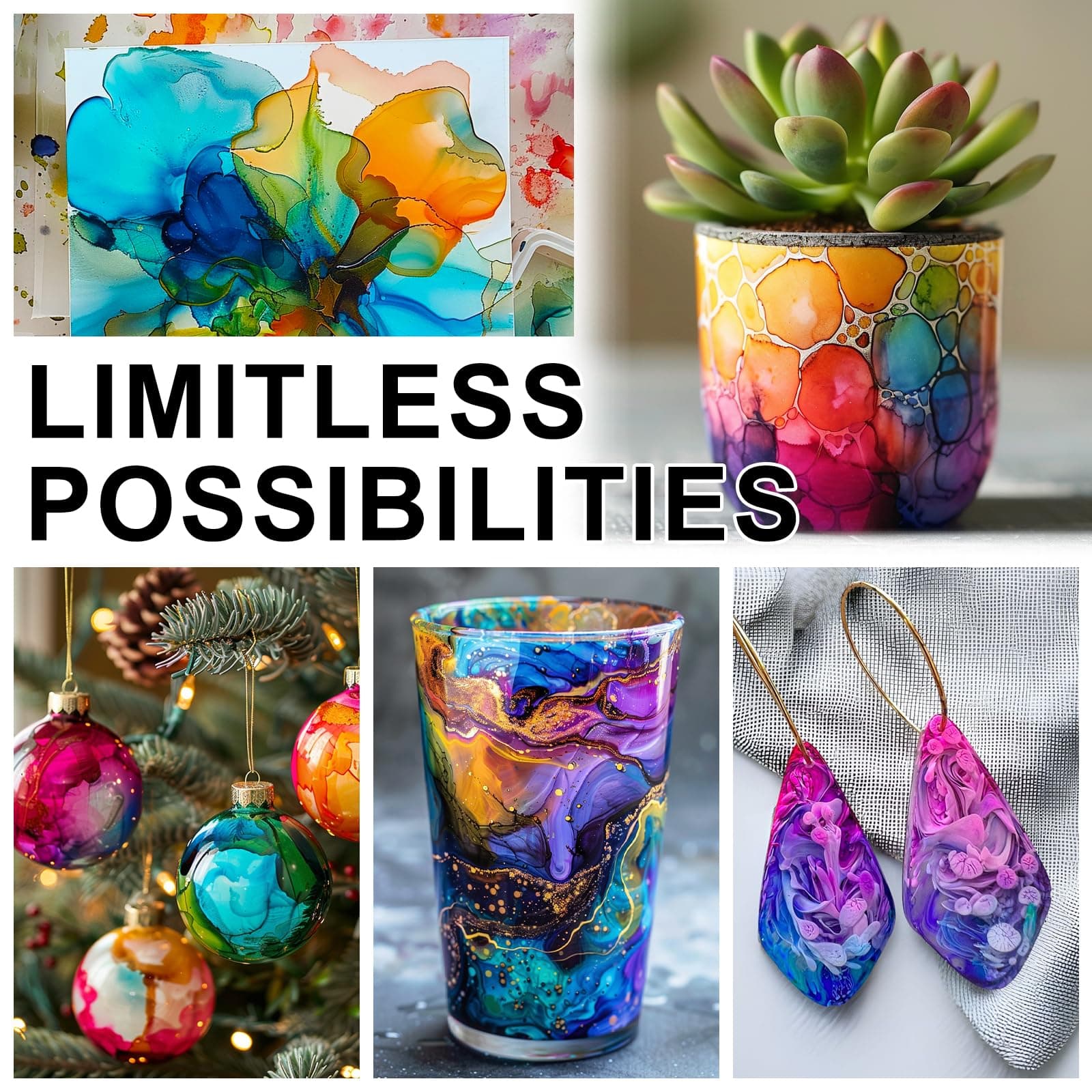 X ARTY HUB Alcohol Ink Set - 60 Bottles Concentrated Alcohol-Based Ink for Epoxy - Thumbnail 5