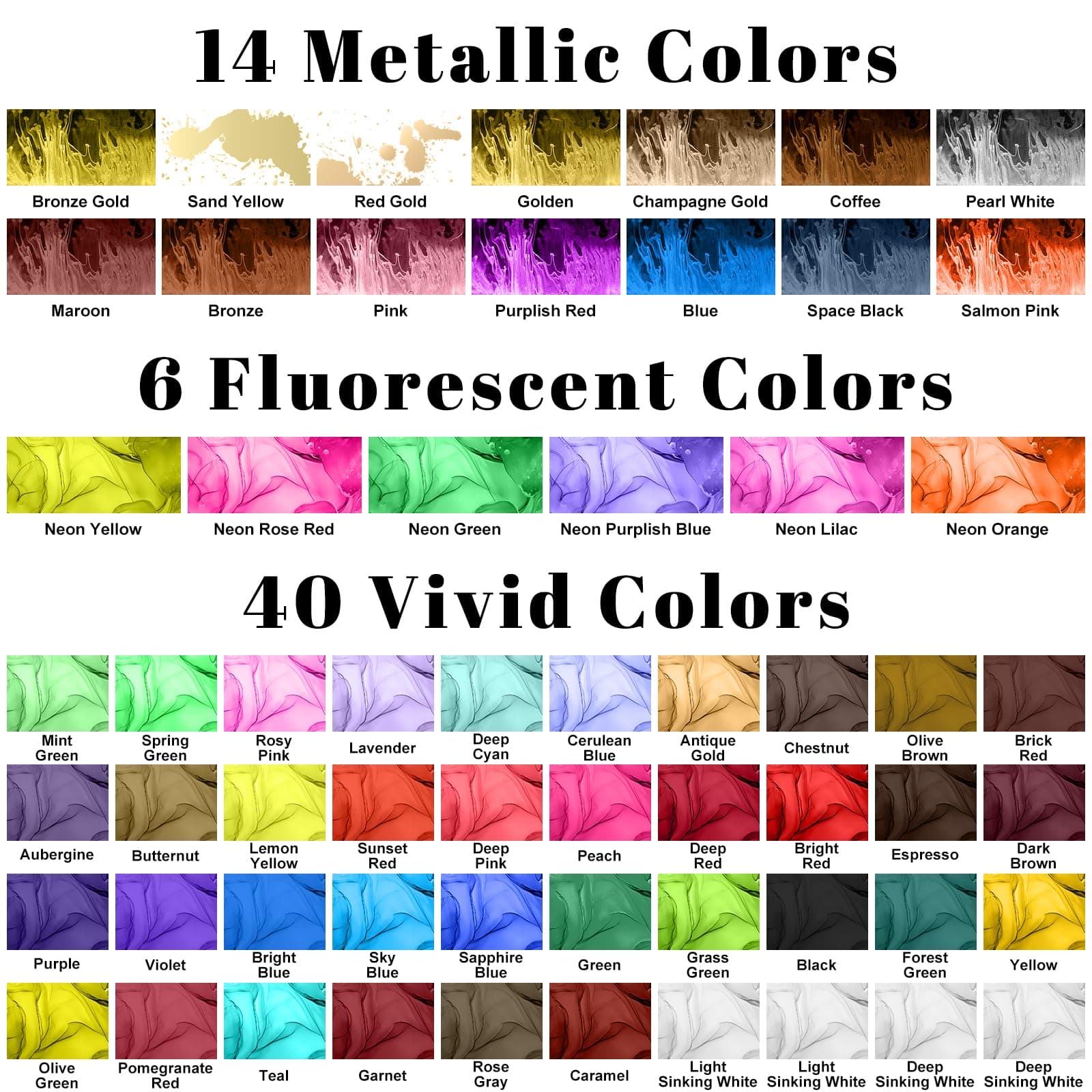 X ARTY HUB Alcohol Ink Set - 60 Bottles Concentrated Alcohol-Based Ink for Epoxy - Thumbnail 2