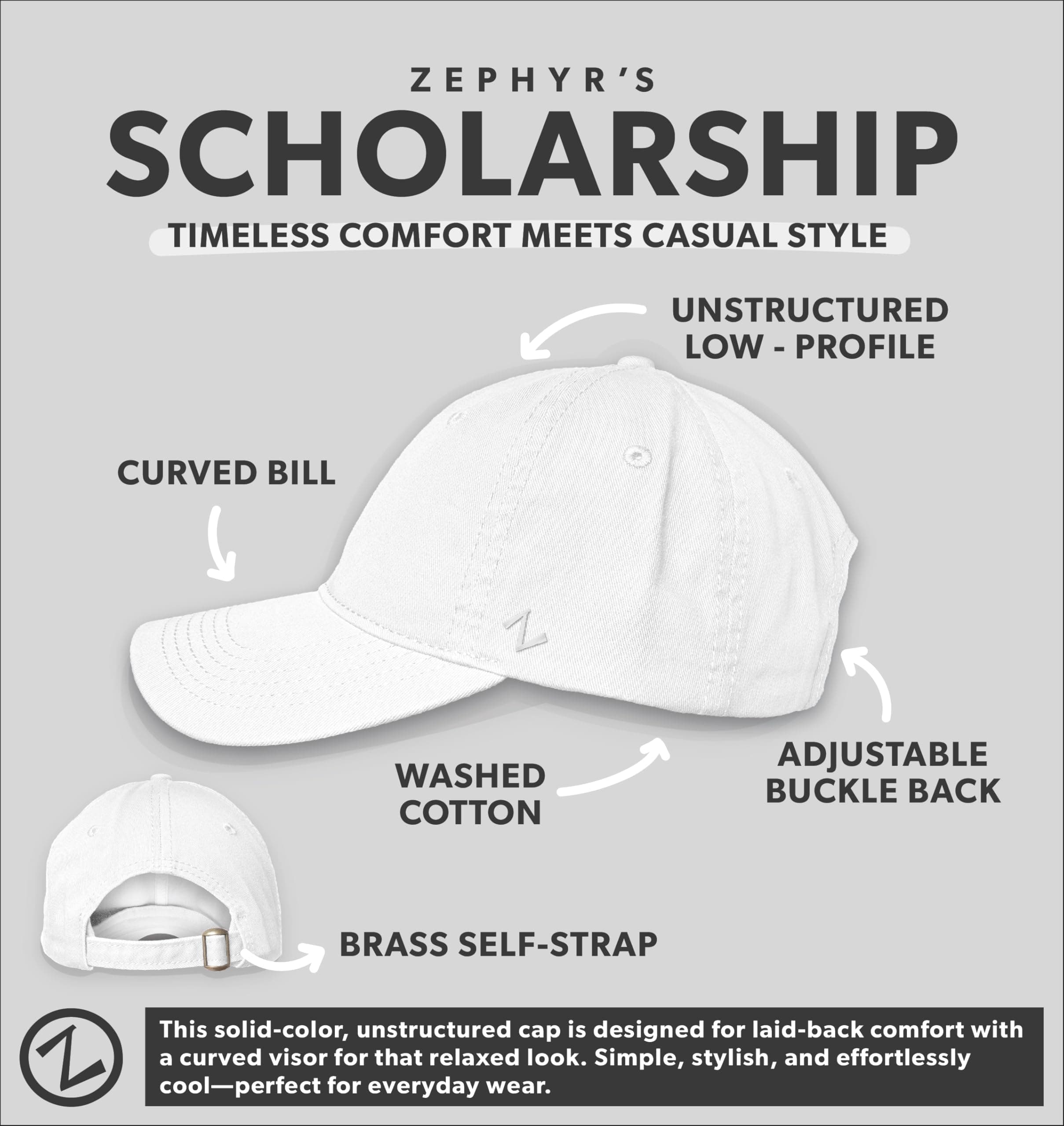 Zephyr Men's Standard Adjustable Scholarship Hat Black, One Size - Thumbnail 7