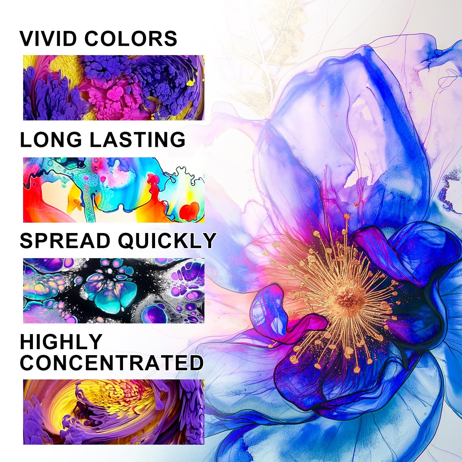 X ARTY HUB Alcohol Ink Set - 60 Bottles Concentrated Alcohol-Based Ink for Epoxy - Thumbnail 4