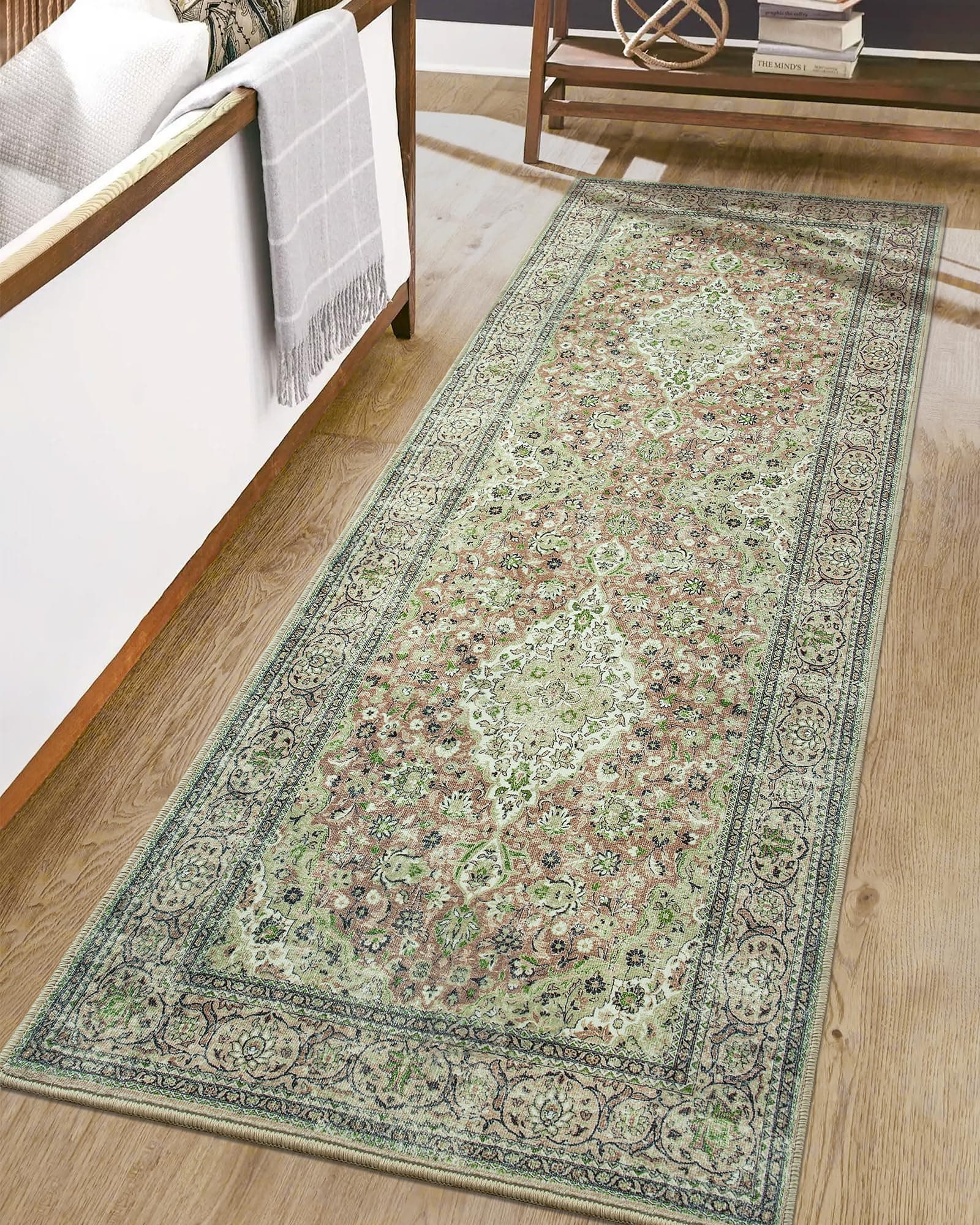 Goideal Washable Runner Rug 2x6 Sage Green Non Slip Indoor Low Pile Carpet Rubbe - Thumbnail 2