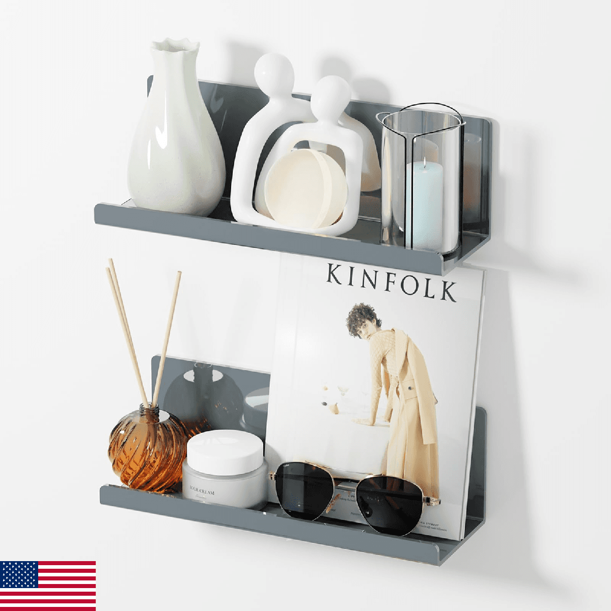 PAVSTINE Adhesive Floating Shelves for Wall No Drilling, 12 Inch Acrylic Self Ad - Image 1