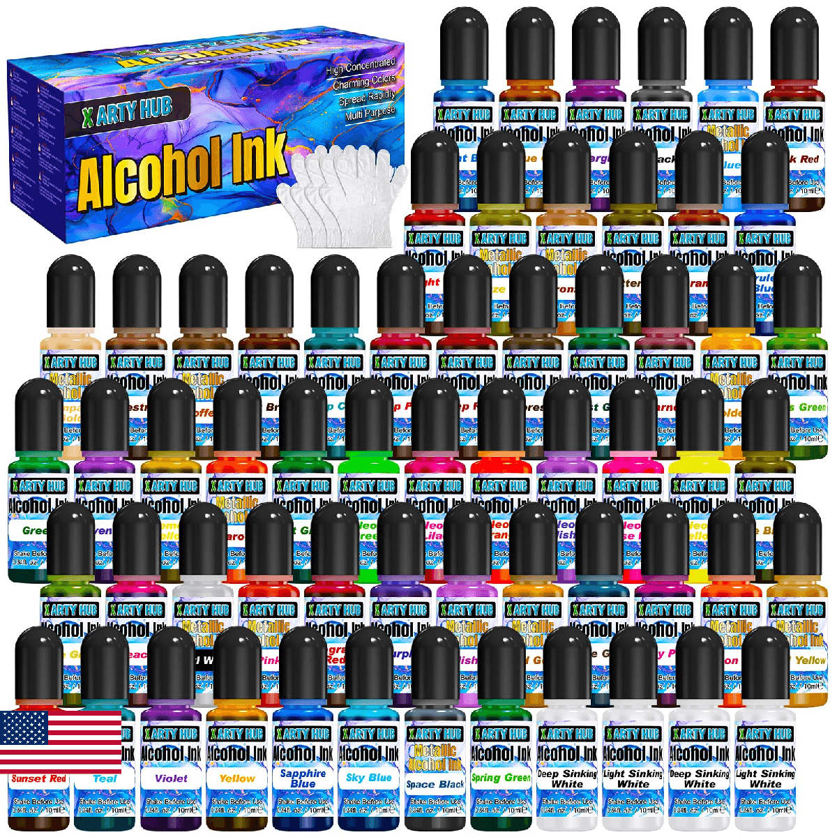 X ARTY HUB Alcohol Ink Set - 60 Bottles Concentrated Alcohol-Based Ink for Epoxy - Image 1