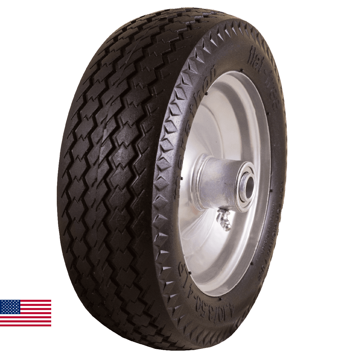Marathon 4.10/3.50-4" Flat Free Utility Tire on Wheel 3.5" Centered Hub 3/4" Bea - Image 1