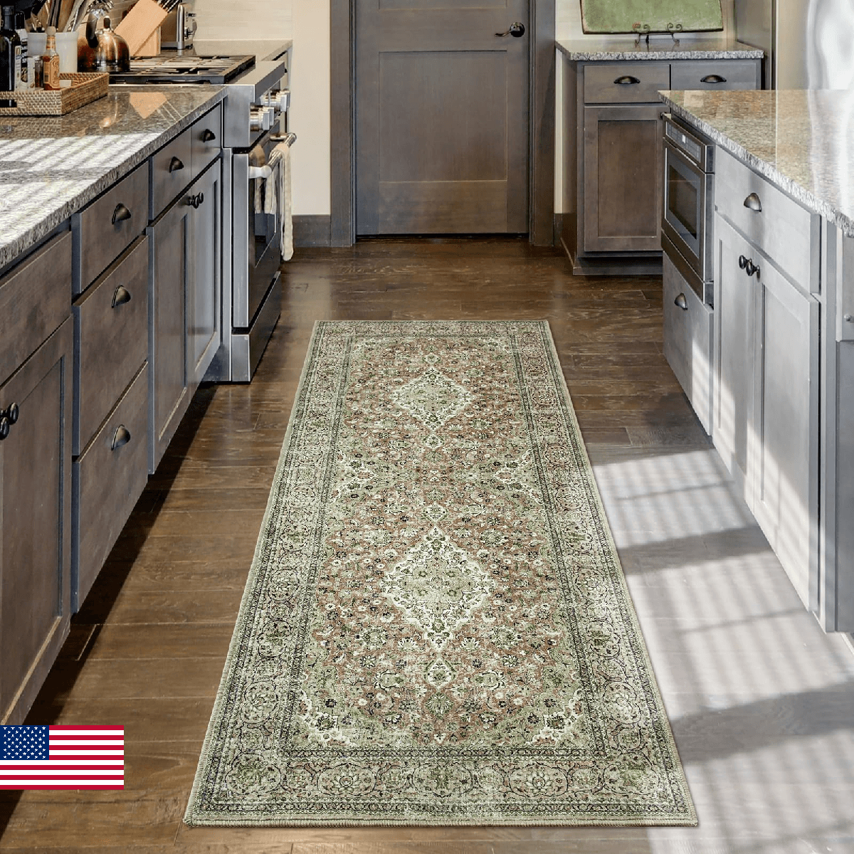 Goideal Washable Runner Rug 2x6 Sage Green Non Slip Indoor Low Pile Carpet Rubbe - Image 1