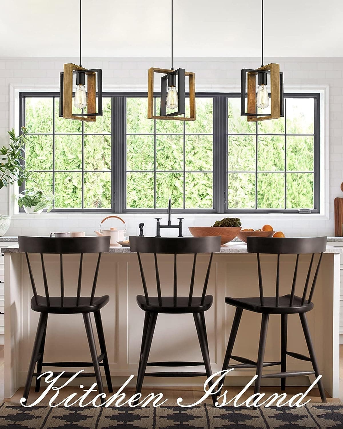 CAFULAM Farmhouse Pendant Light Fixture, Black Pendant Lights for Kitchen Island - Thumbnail 2