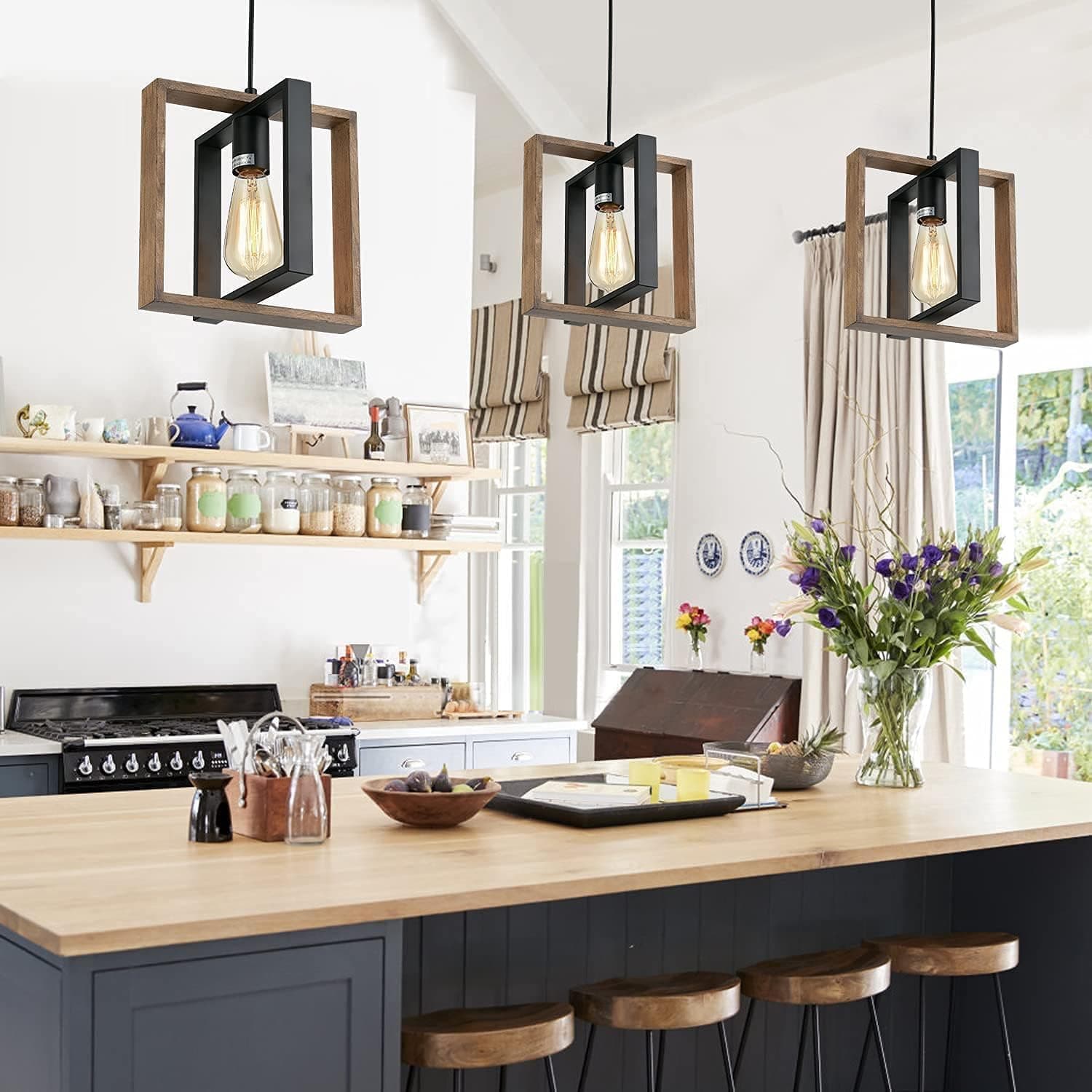 CAFULAM Farmhouse Pendant Light Fixture, Black Pendant Lights for Kitchen Island - Thumbnail 6