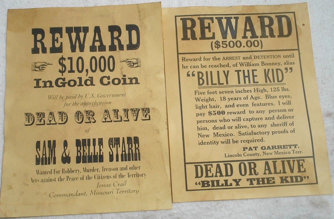 Set of 12 Reproduction Old West Wanted Reward Posters by Collectible Badges - Thumbnail 4