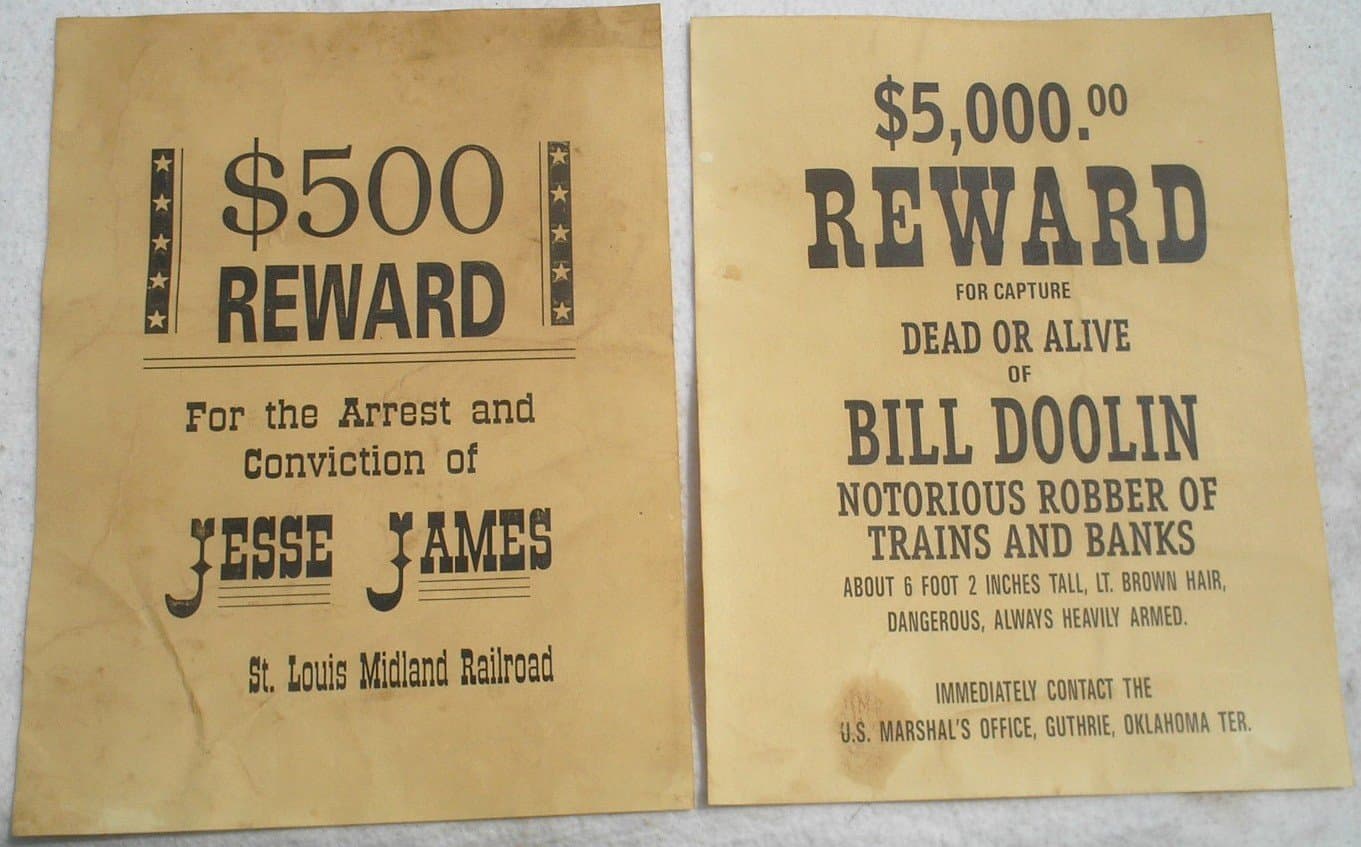 Set of 12 Reproduction Old West Wanted Reward Posters by Collectible Badges - Thumbnail 7