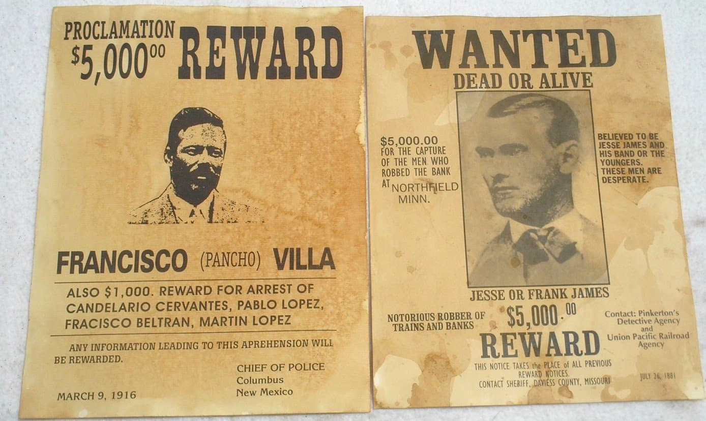 Set of 12 Reproduction Old West Wanted Reward Posters by Collectible Badges - Thumbnail 5
