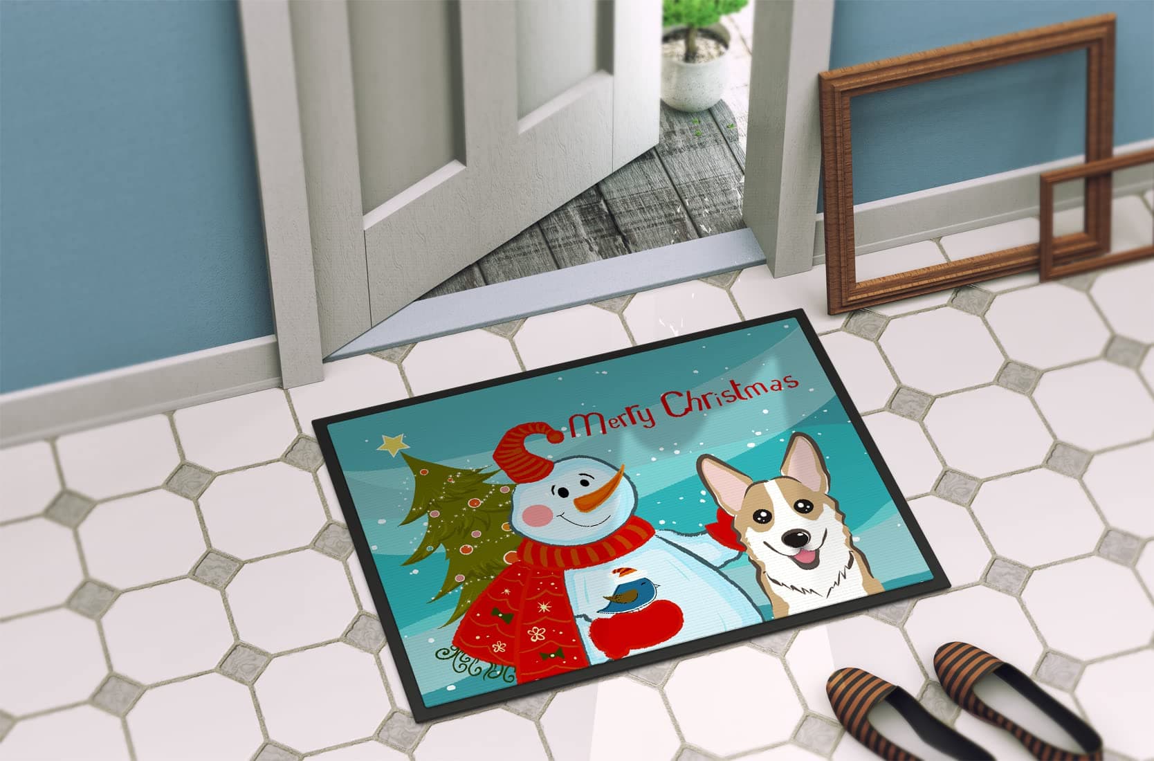 Caroline's Treasures BB1873MAT Snowman with Sable Corgi Doormat 18x27 Front Door - Thumbnail 4