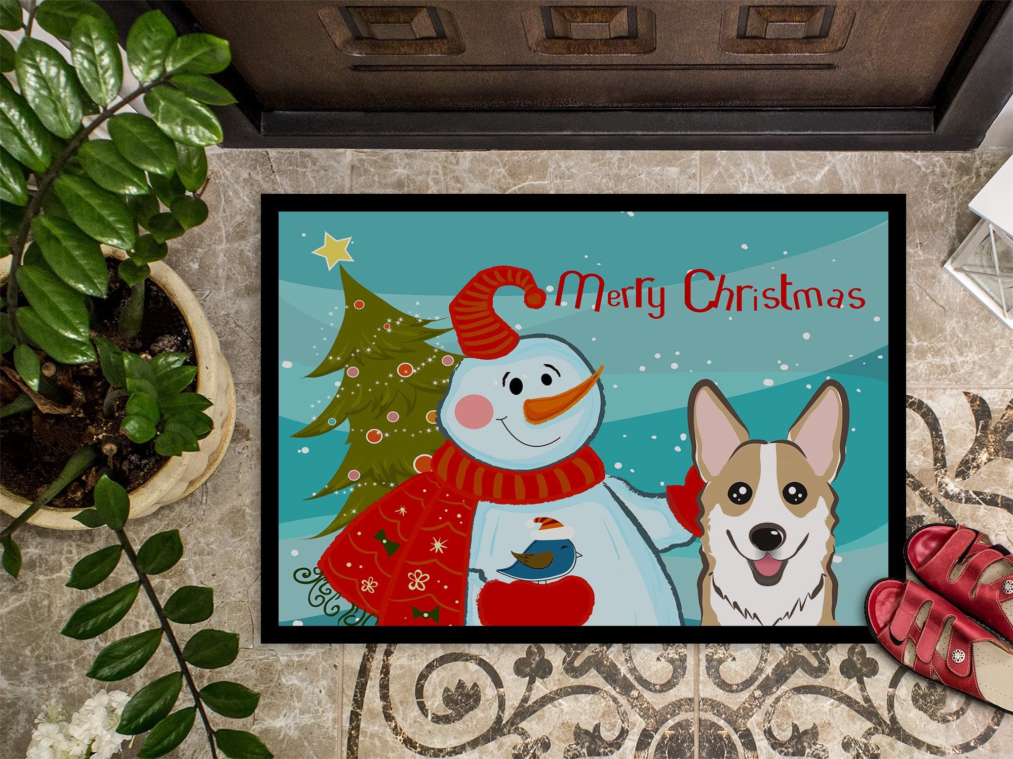 Caroline's Treasures BB1873MAT Snowman with Sable Corgi Doormat 18x27 Front Door - Thumbnail 3