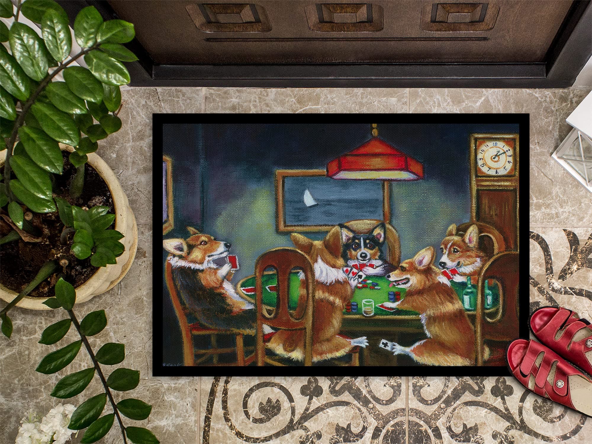 Caroline's Treasures 7416MAT Corgi Playing Poker Doormat 18x27 Front Door Mat In - Thumbnail 3