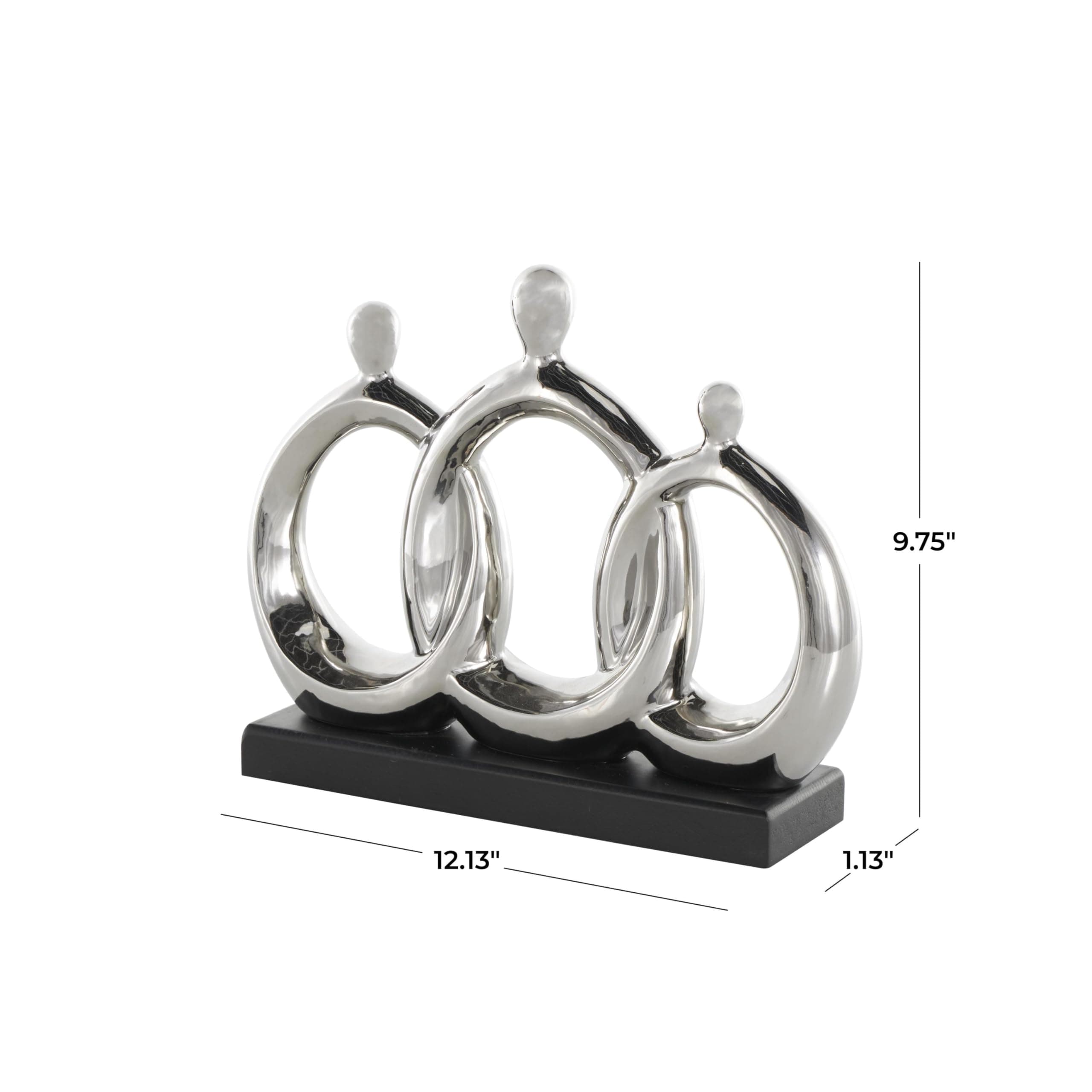 Deco 79 Ceramic Family 3 Figure Sculpture with Black Rectangular Base, 12" x 1" - Thumbnail 3