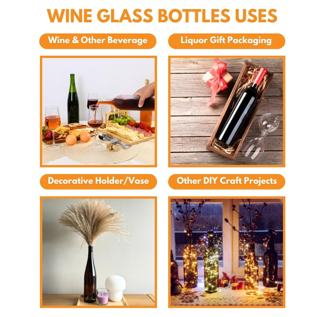 FastRack - 750 ml Clear Glass Bottles Wine Bottles (Pack of 12) | NO CORKS INCLU - Thumbnail 6