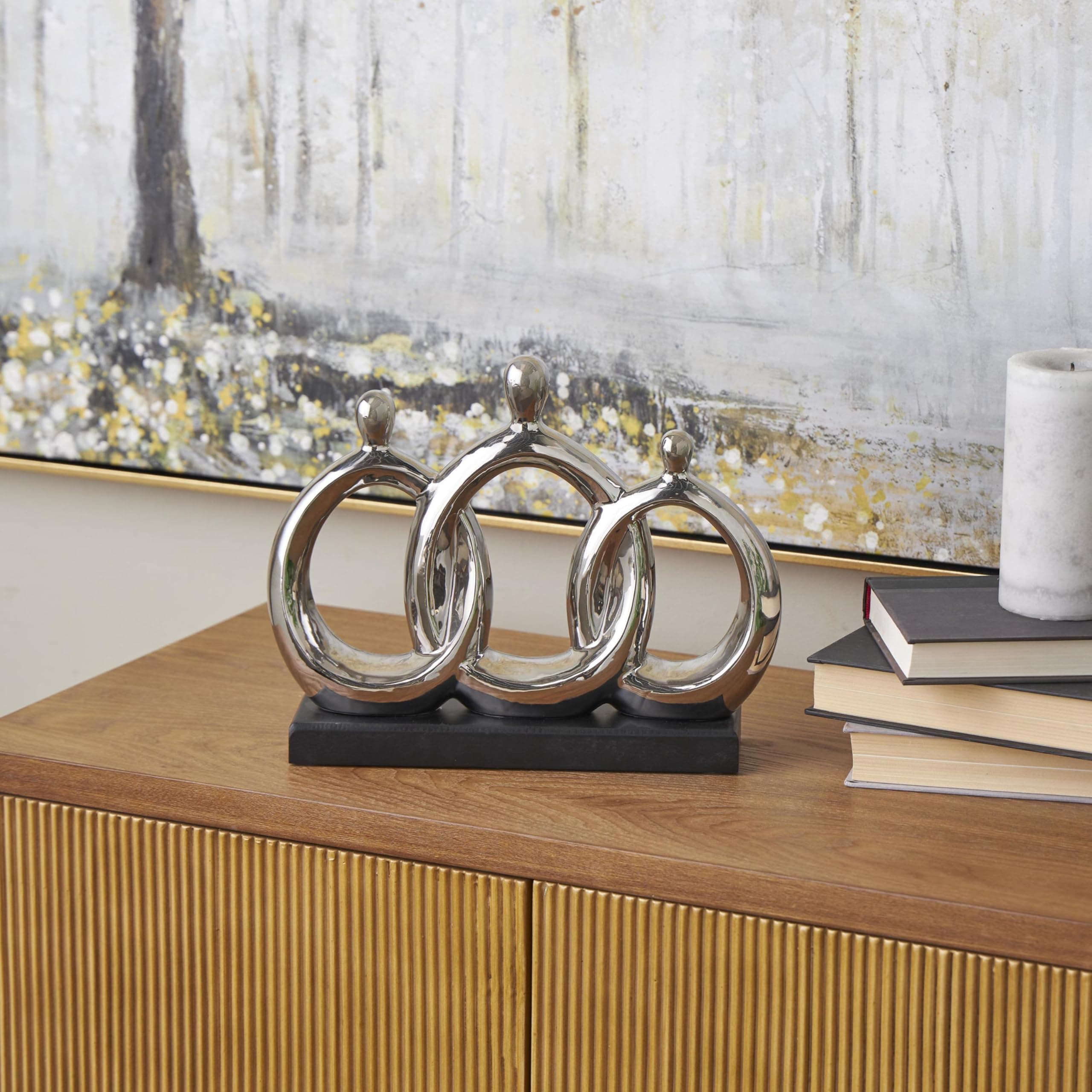 Deco 79 Ceramic Family 3 Figure Sculpture with Black Rectangular Base, 12" x 1" - Thumbnail 2